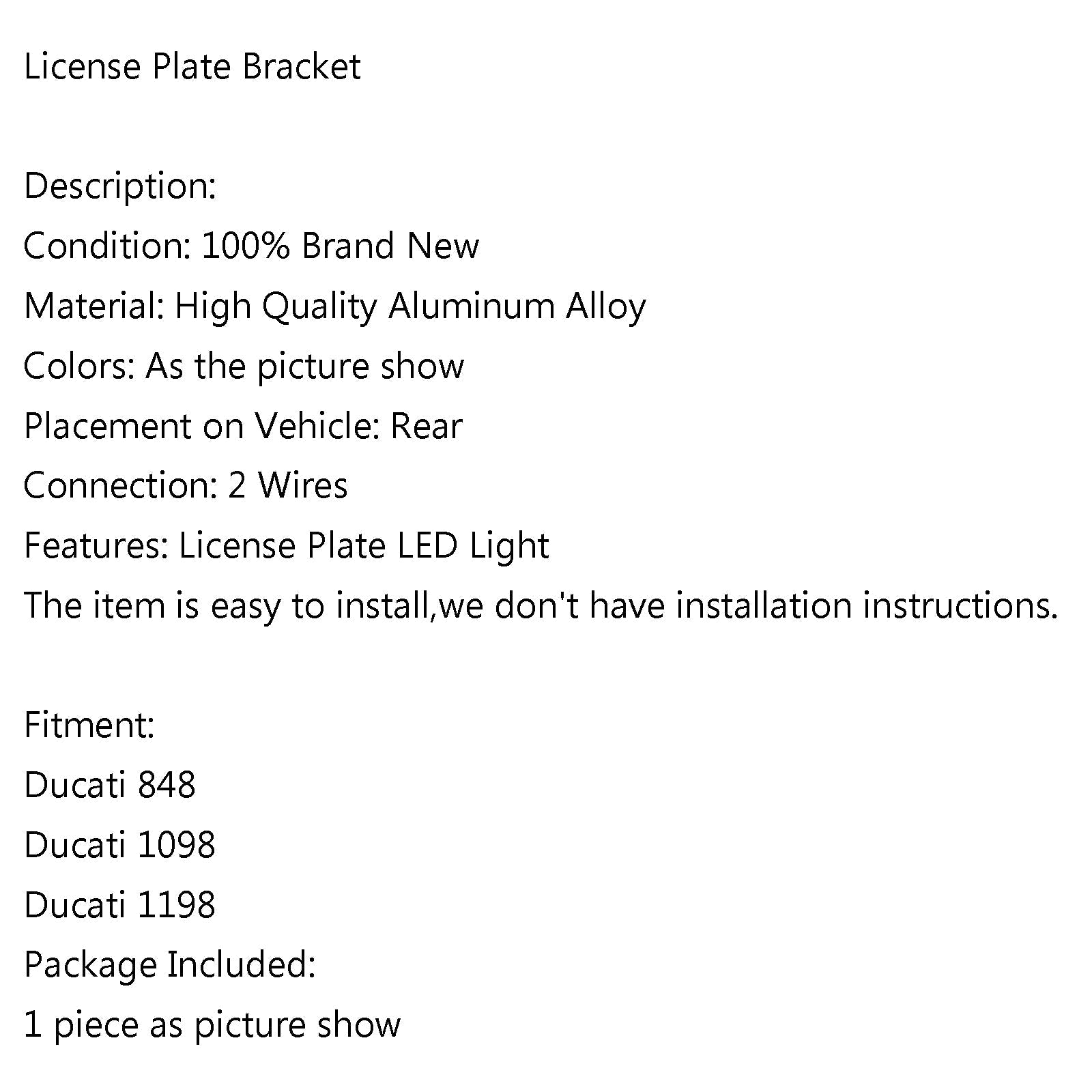 Supporto targa di licenza motociclistica in lega di alluminio nero per Ducati 848/1098 generico