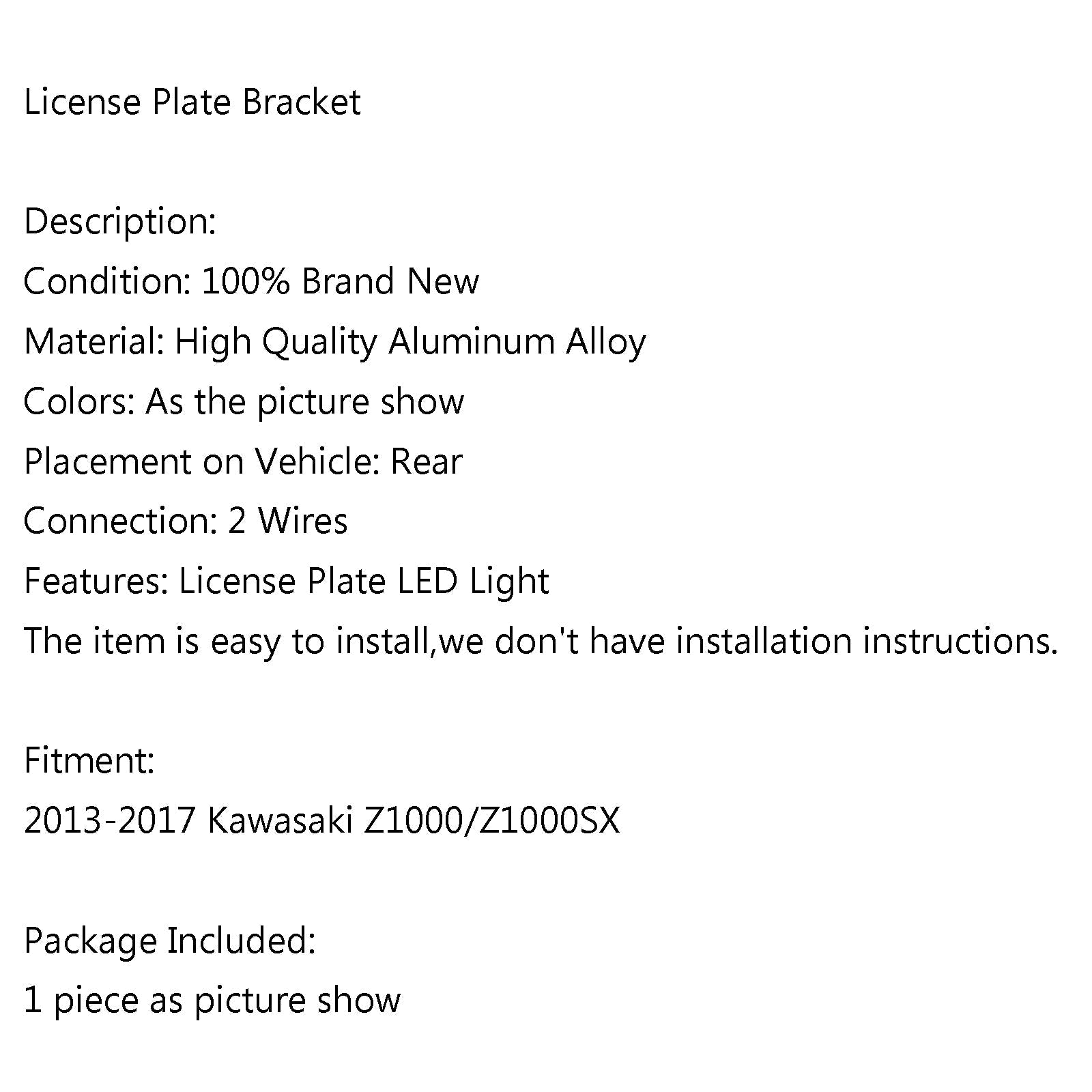 Supporto targa di licenza per moto per Kawasaki Z1000 Z 1000 SX 2013-2017 Generico