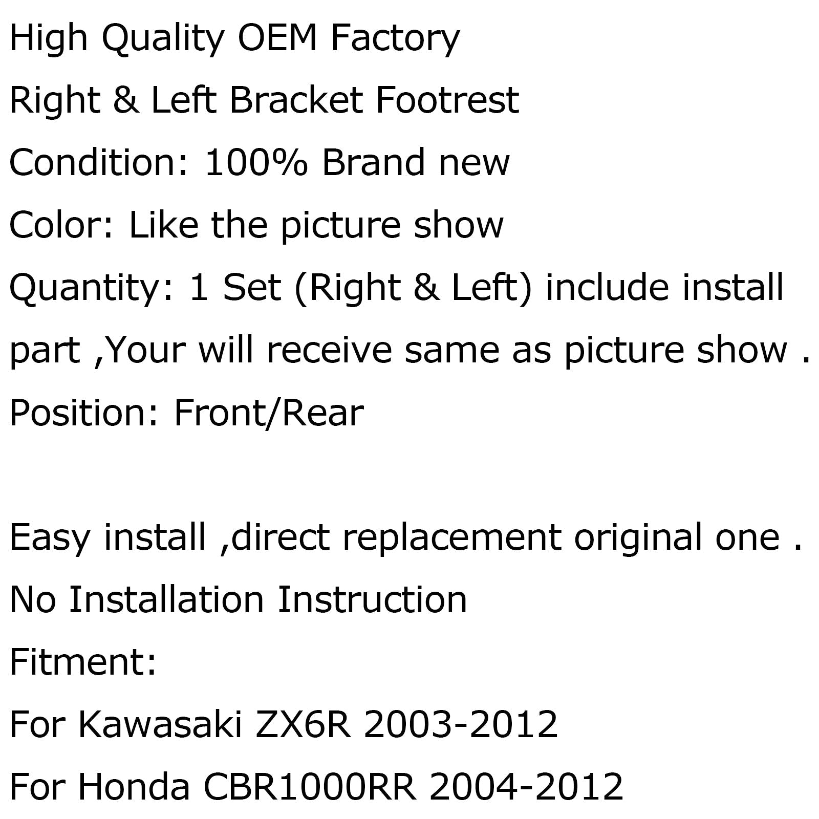 Fide passeggeri anteriori o posteriori per Kawasaki ZX6R ZX-10R Nero generico