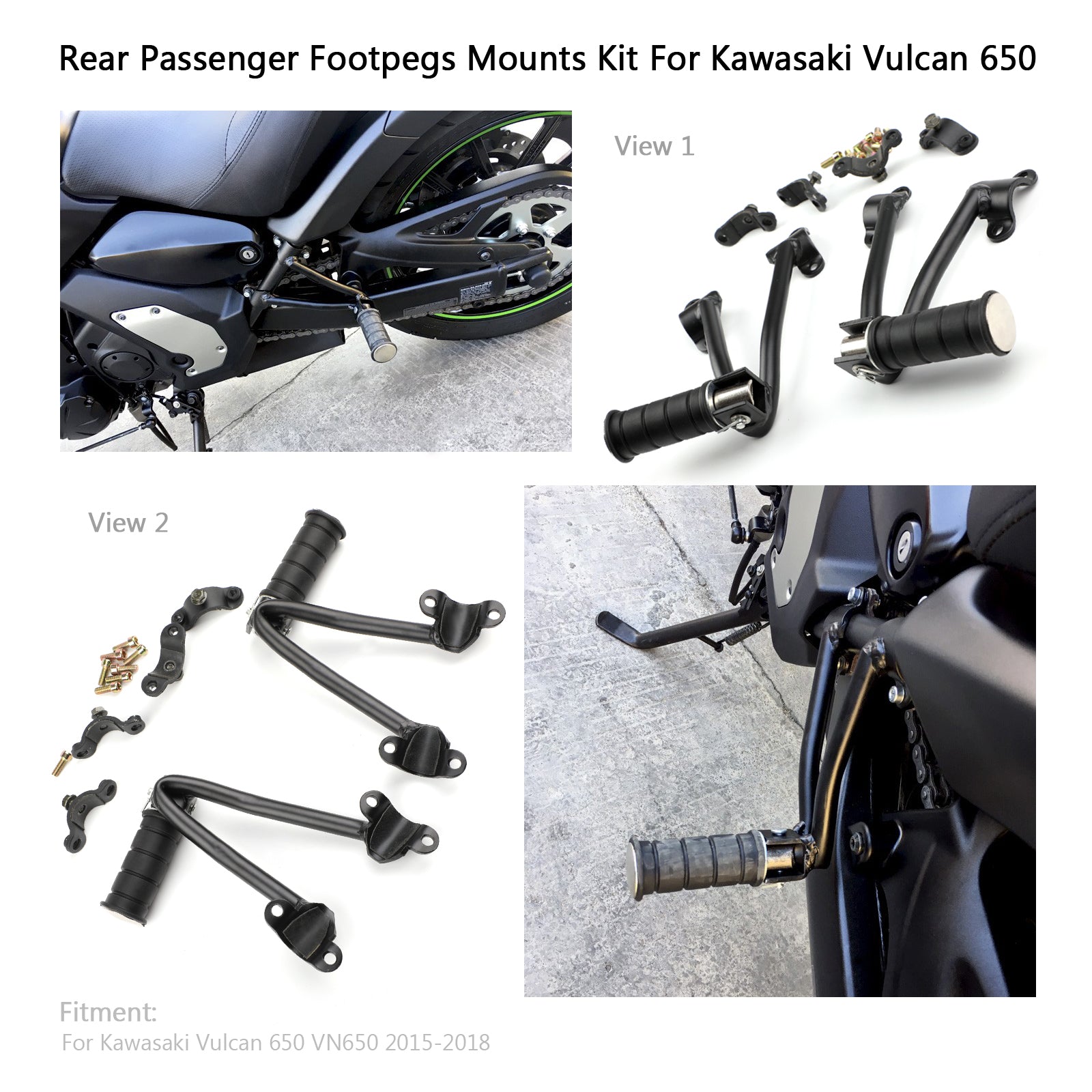 Supporto poggiapiedi passeggero posteriore per Kawasaki Vulcan 650 VN650 2015+ Nero generico