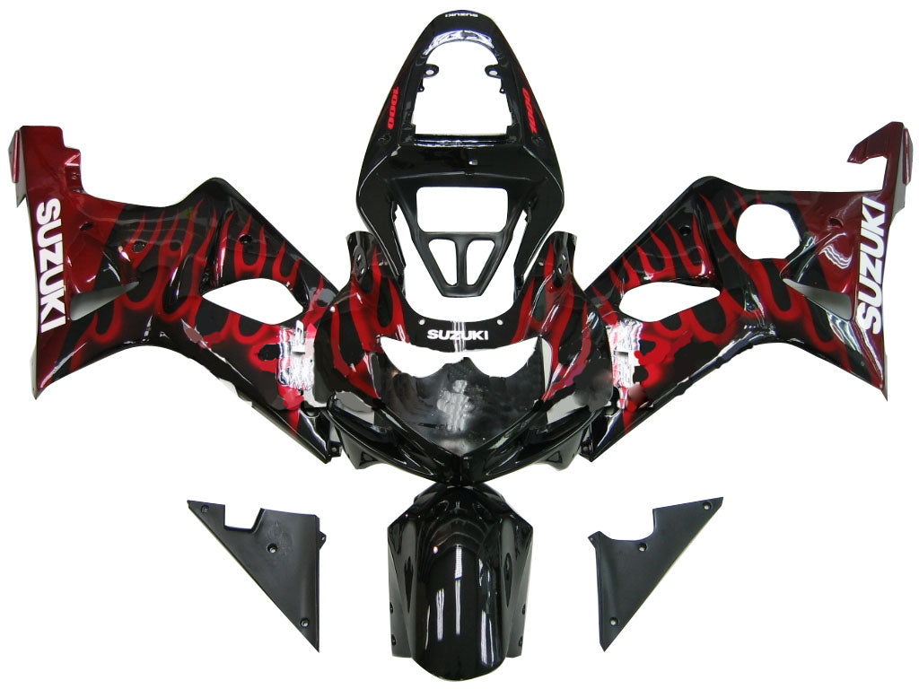 Amotopart stroomlijnkappen 2000-2002 Suzuki GSXR 1000 zwart en rode vlam generiek