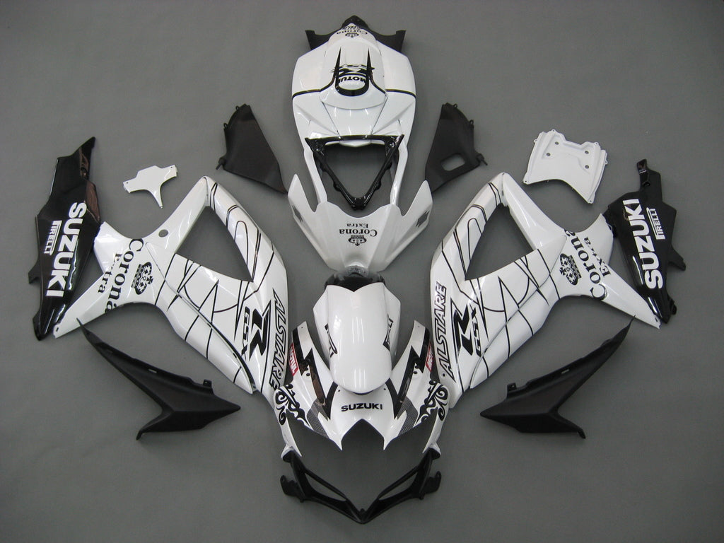 For GSXR 600/750 2008-2009 Bodywork Fairing White ABS Injection Molded Plastics Set