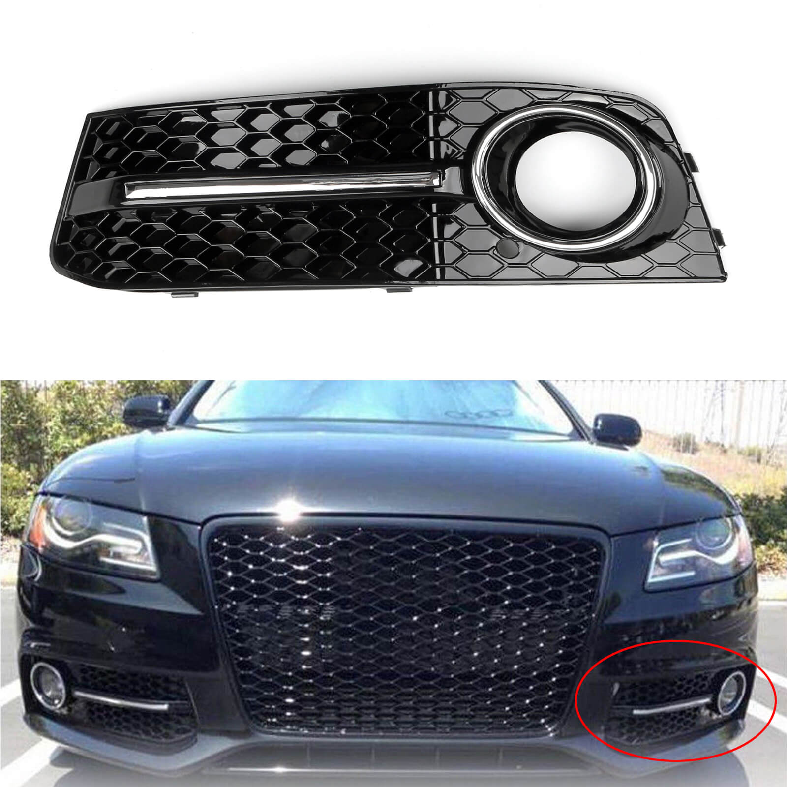 2009-2012 A4 B8 LH Chrome Honey Comb Fog Light Cover Grill Grille Generic