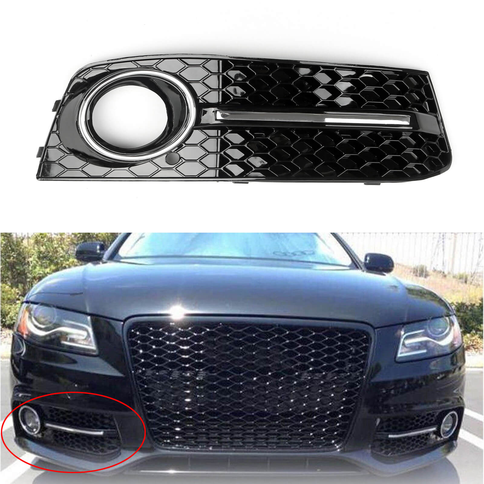 2009-2012 A4 B8 LH Chrome Honey Comb Fog Light Cover Grill Grille Generic