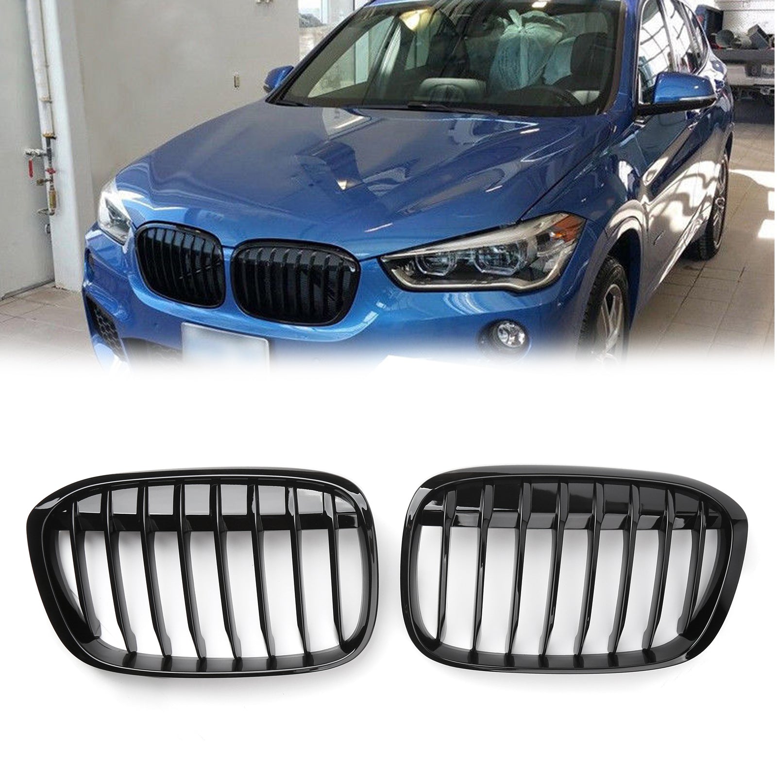 Nov par sprednjih rešetk za BMW 2016+ F48 F49 X1 X-Series Black Generic