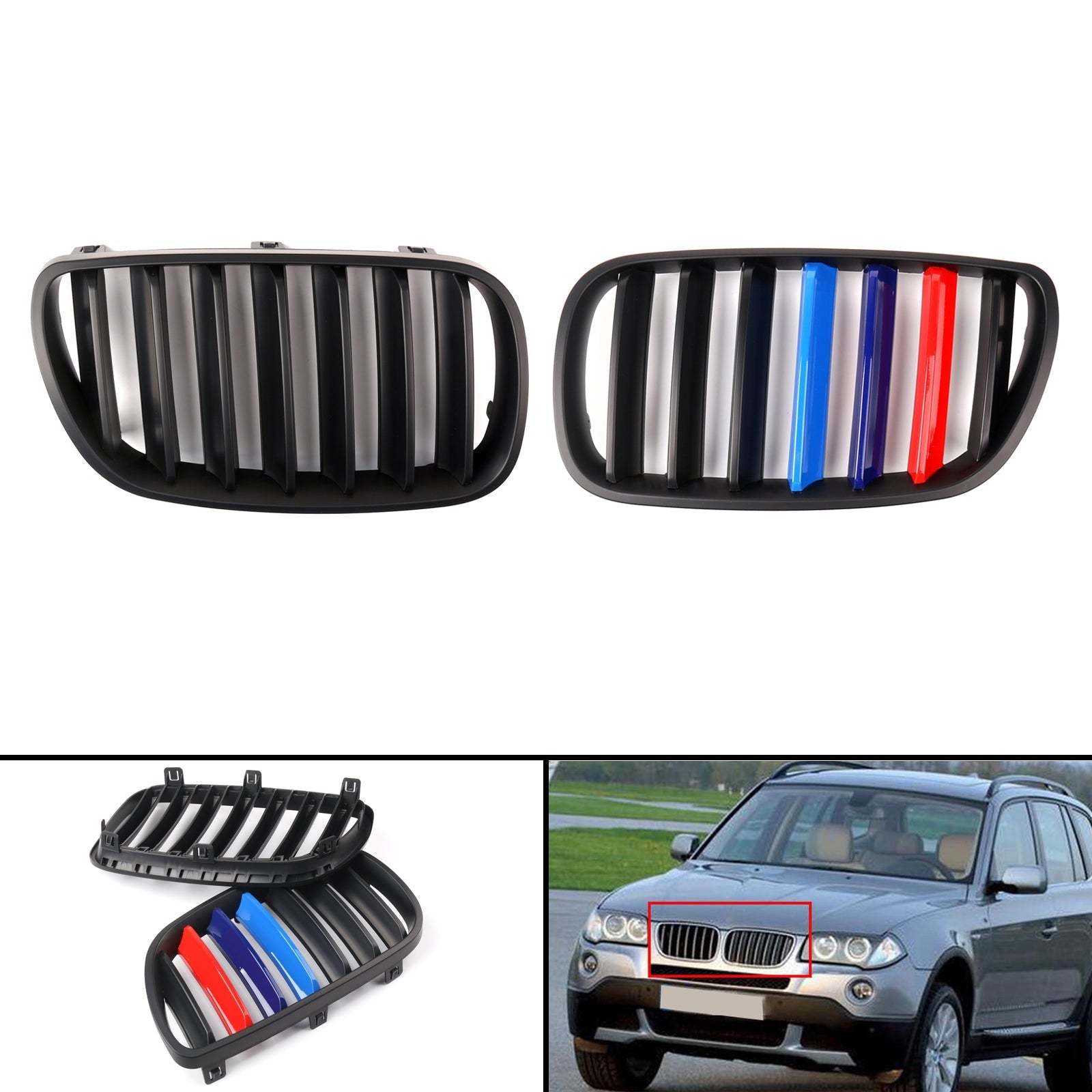 1 paio di griglie del paraurti anteriore nero per BMW E83 X3 LCI Facelift 2007-2010 Generico