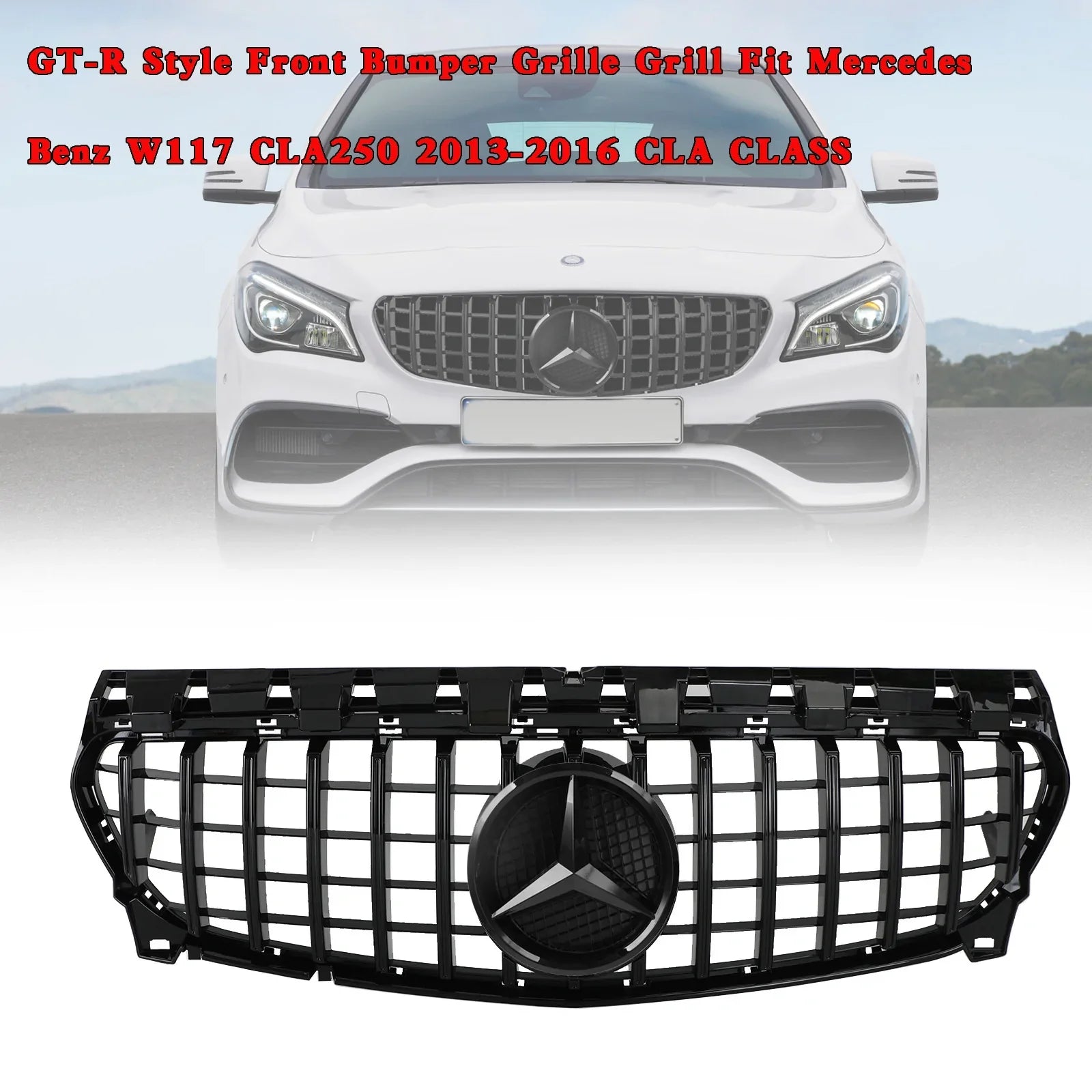 Mercedes Benz Classe CLA W117 Griglia anteriore nera di ricambio con emblema per C117 GT 2013-2019