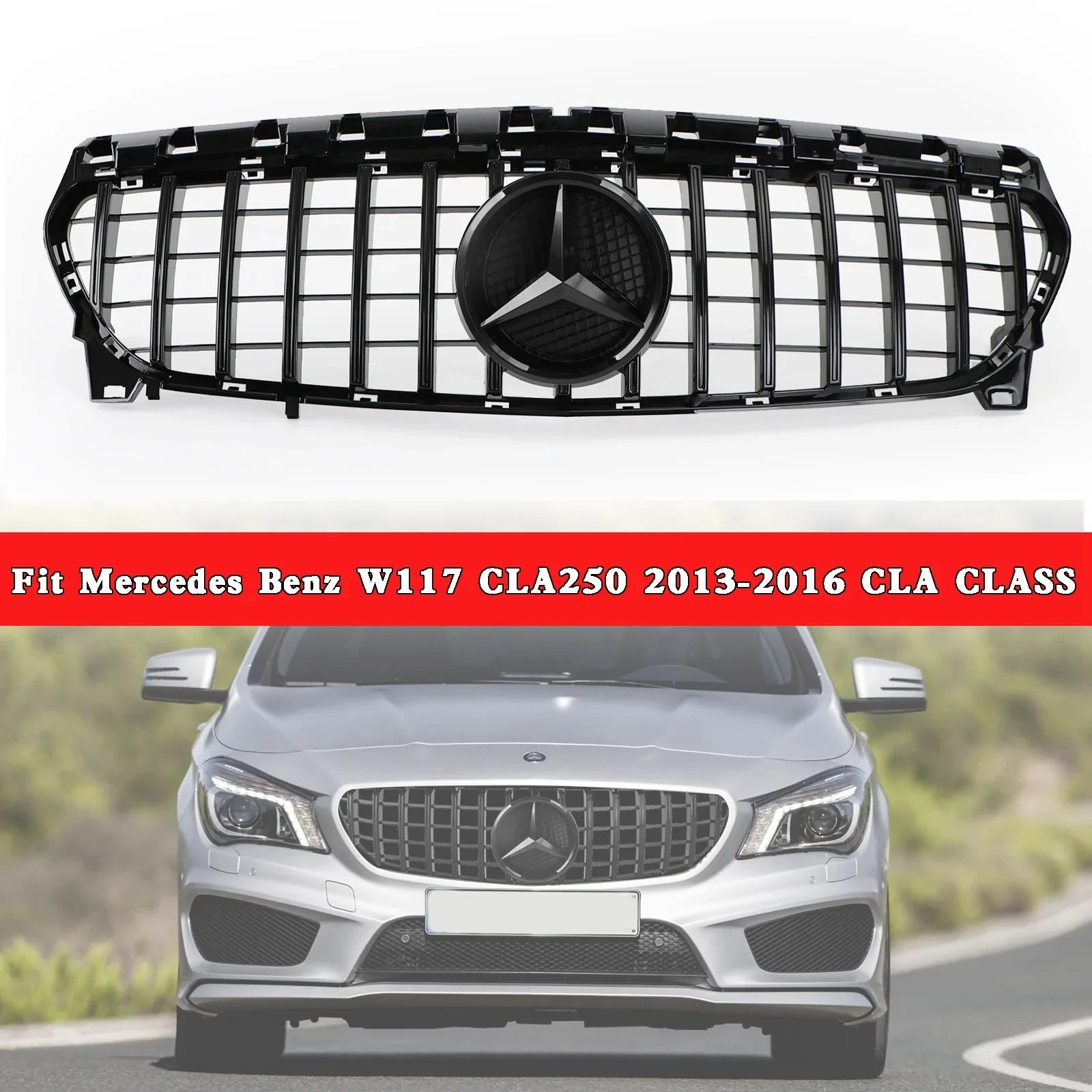 Mercedes Benz Classe CLA W117 Griglia anteriore nera di ricambio con emblema per C117 GT 2013-2019