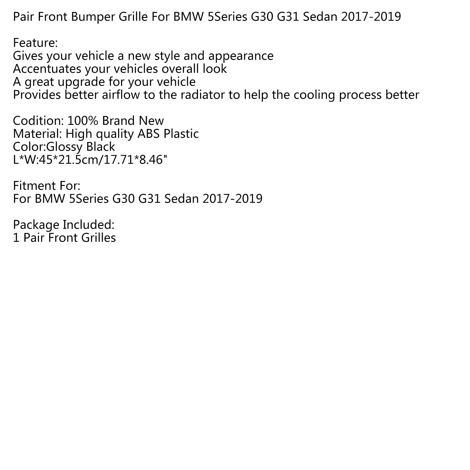 Błyszcząca czarna podwójna listwa przednia kratka nerkowa do BMW serii 5 G30 G31 Sedan 17-19 Generic