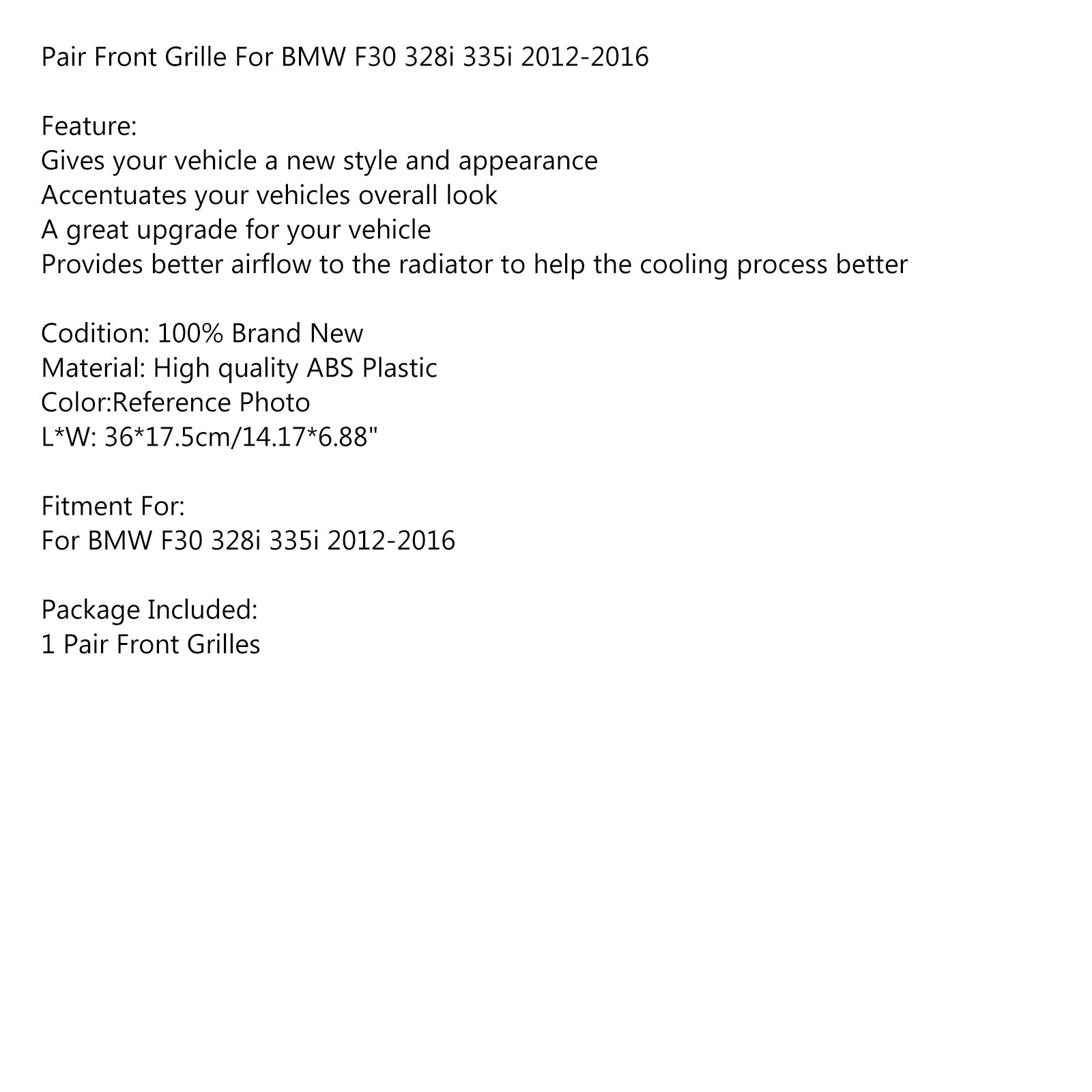 Rejillas delanteras de diamante para BMW F30 328i 335i 2012-2016 genérico