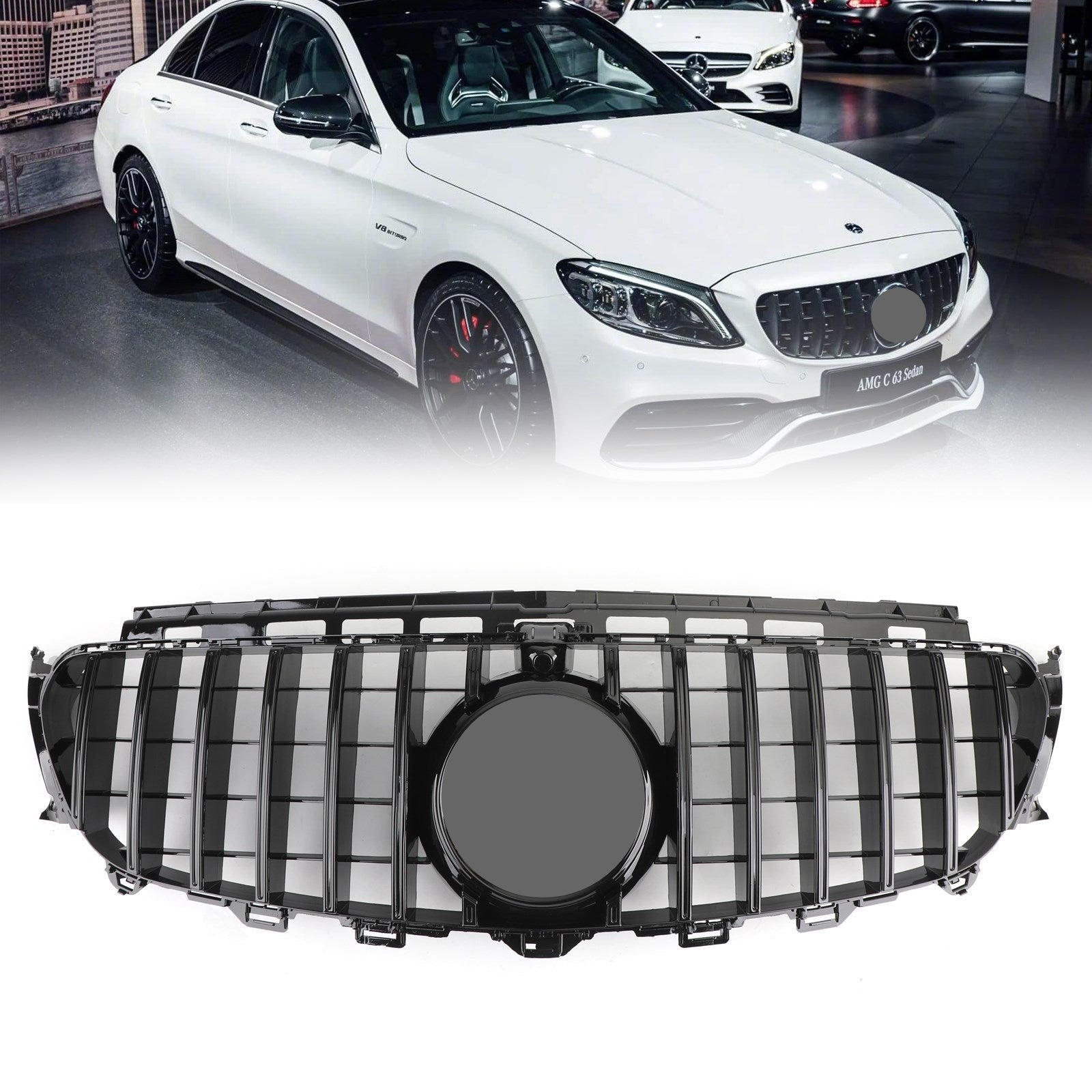 Griglia anteriore in stile GTR nera lucida per Mercedes Classe E W213 (2016-2019) con stella e emblema AMG