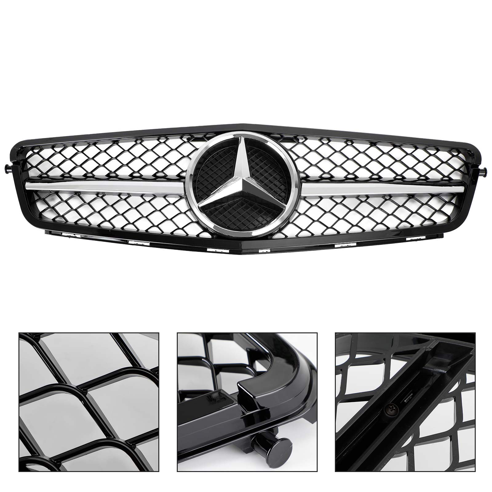 2008-2014 Classe C Benz W204 C300 C350 ABS Grille de pare-chocs avant Noir brillant Chrome