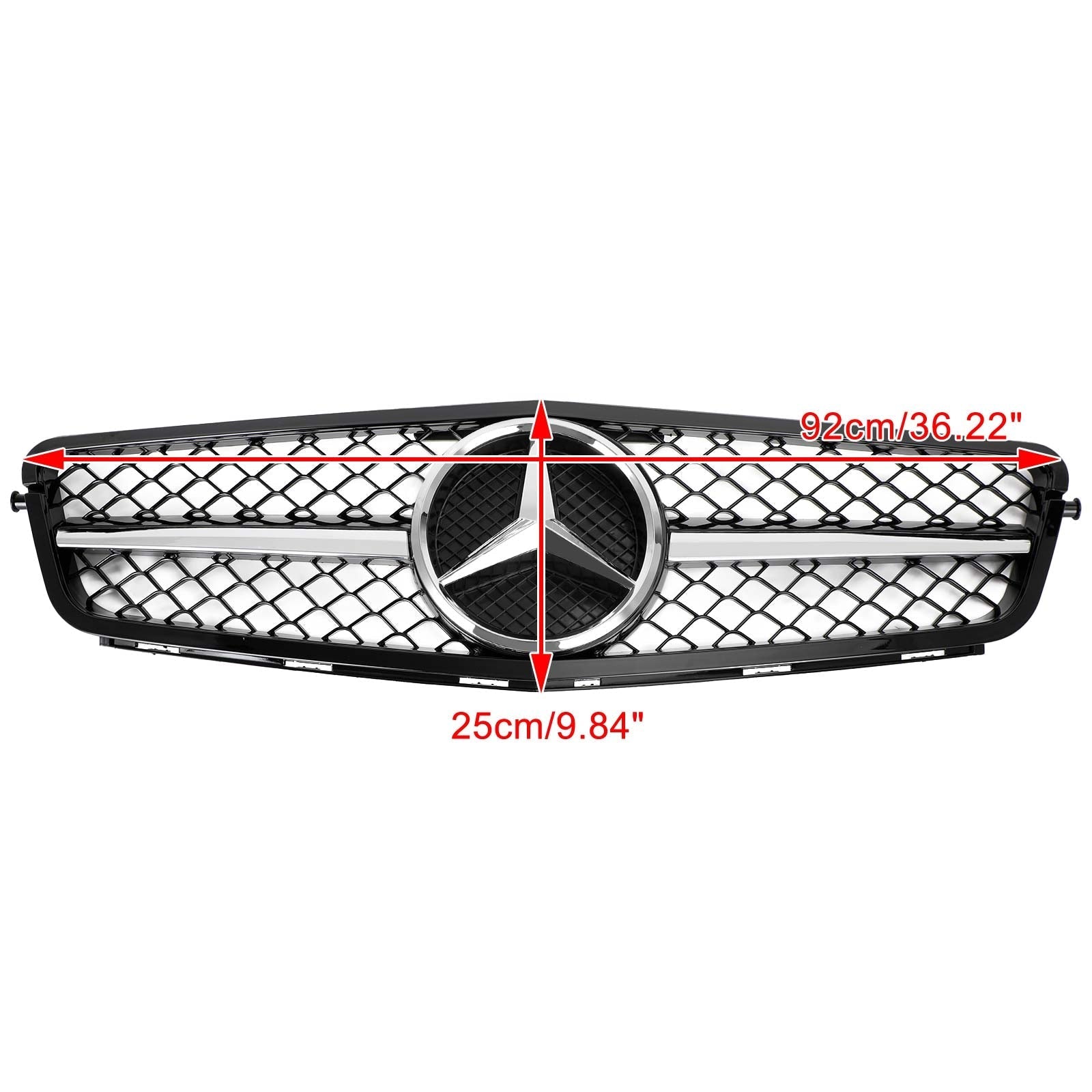 2008-2014 Classe C Benz W204 C300 C350 ABS Grille de pare-chocs avant Noir brillant Chrome