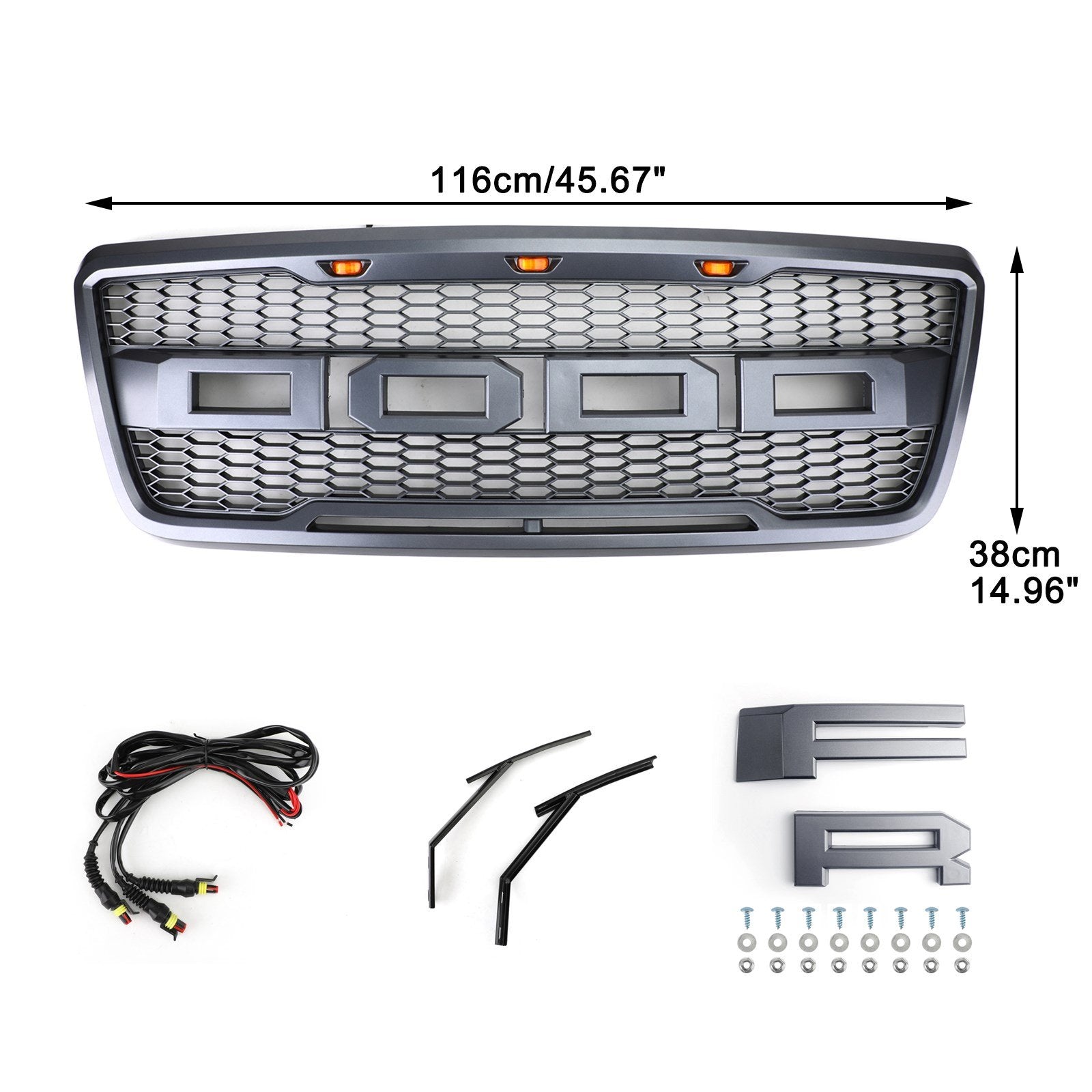 F150 2004-2008 Rejilla de capó de malla frontal de repuesto estilo Ford Raptor con LED genérico