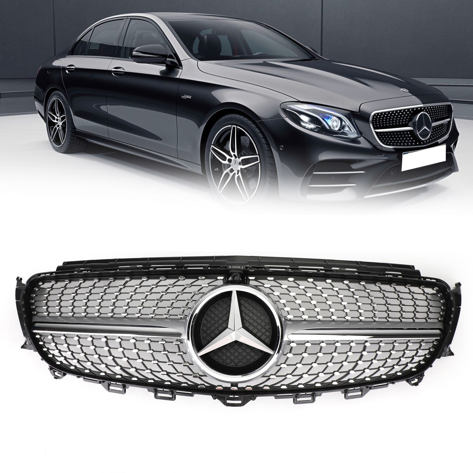 W213 E300 E400 2016-2019 Mercedes Benz Diamond Silver Border Grille de rechange pour calandre