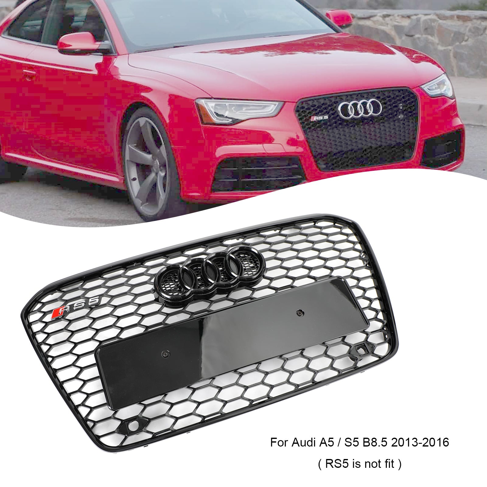 Grille de pare-chocs avant en maille nid d'abeille Style RS5 pour Audi A5 S5 B8.5 2013-2016