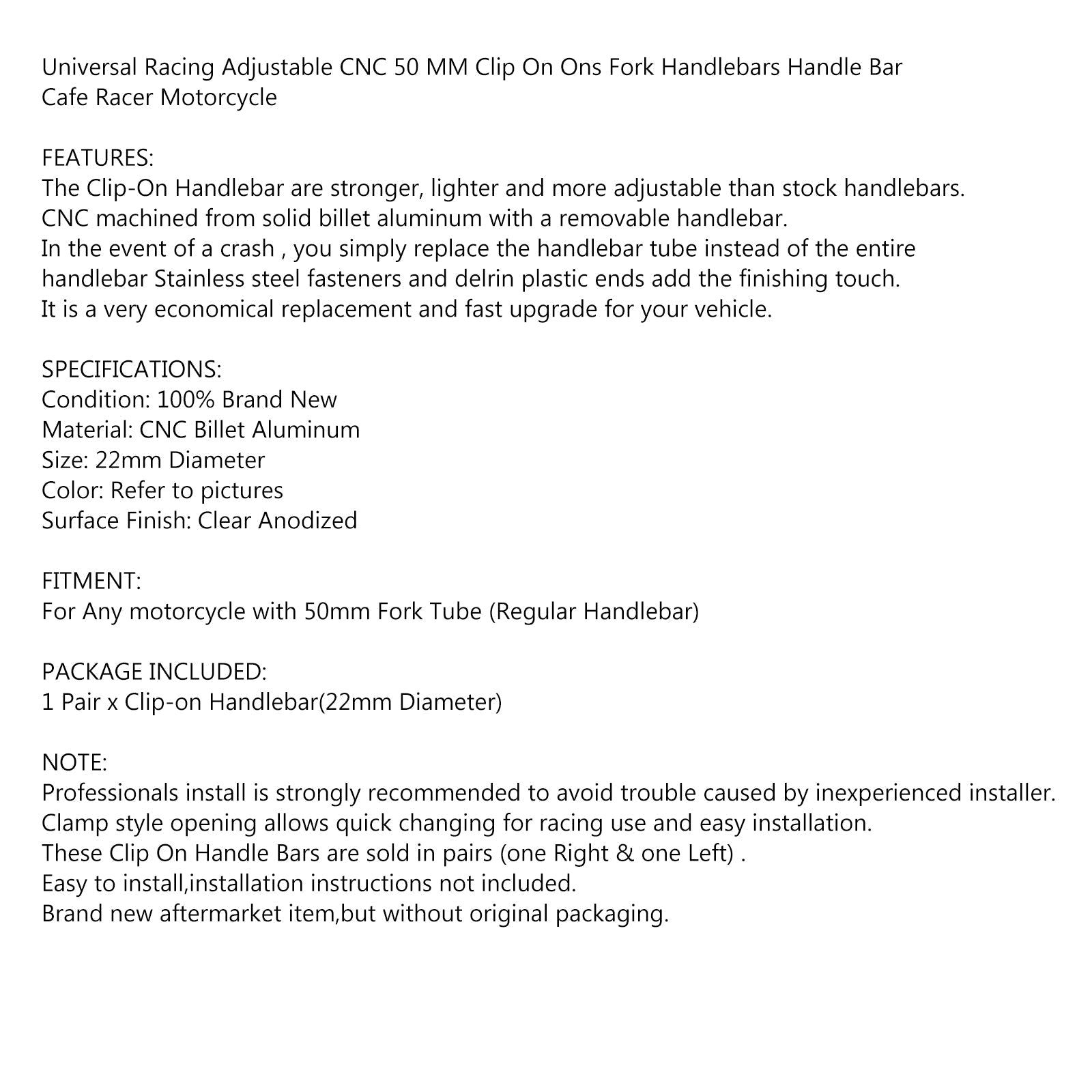 Cafe Racer CNC 7/8 Racing Standhendel verstelbare 50 mm clip op generieke motorfietsvork