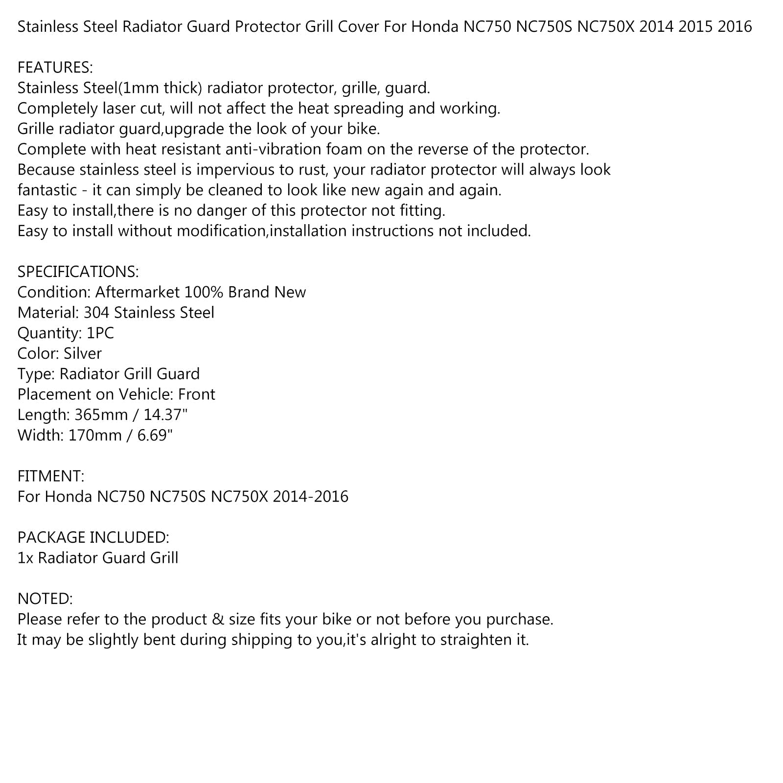 Srebrna osłona grilla chłodnicy dla Honda NC750 NC750S NC750X 2014-2016 Generic