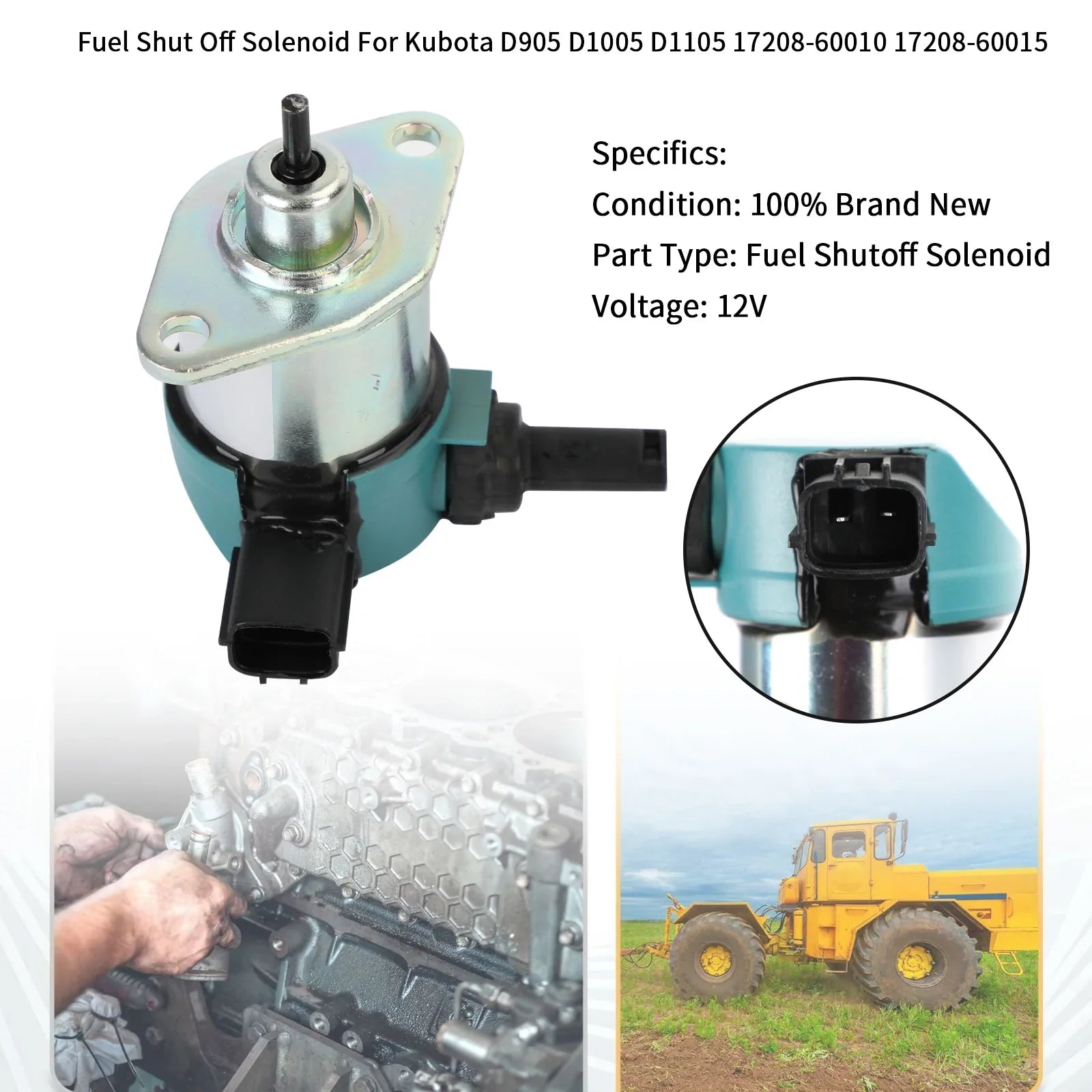 Solénoïde d'arrêt de carburant pour Kubota D905 D1005 D1105 17208-60010 17208-60015