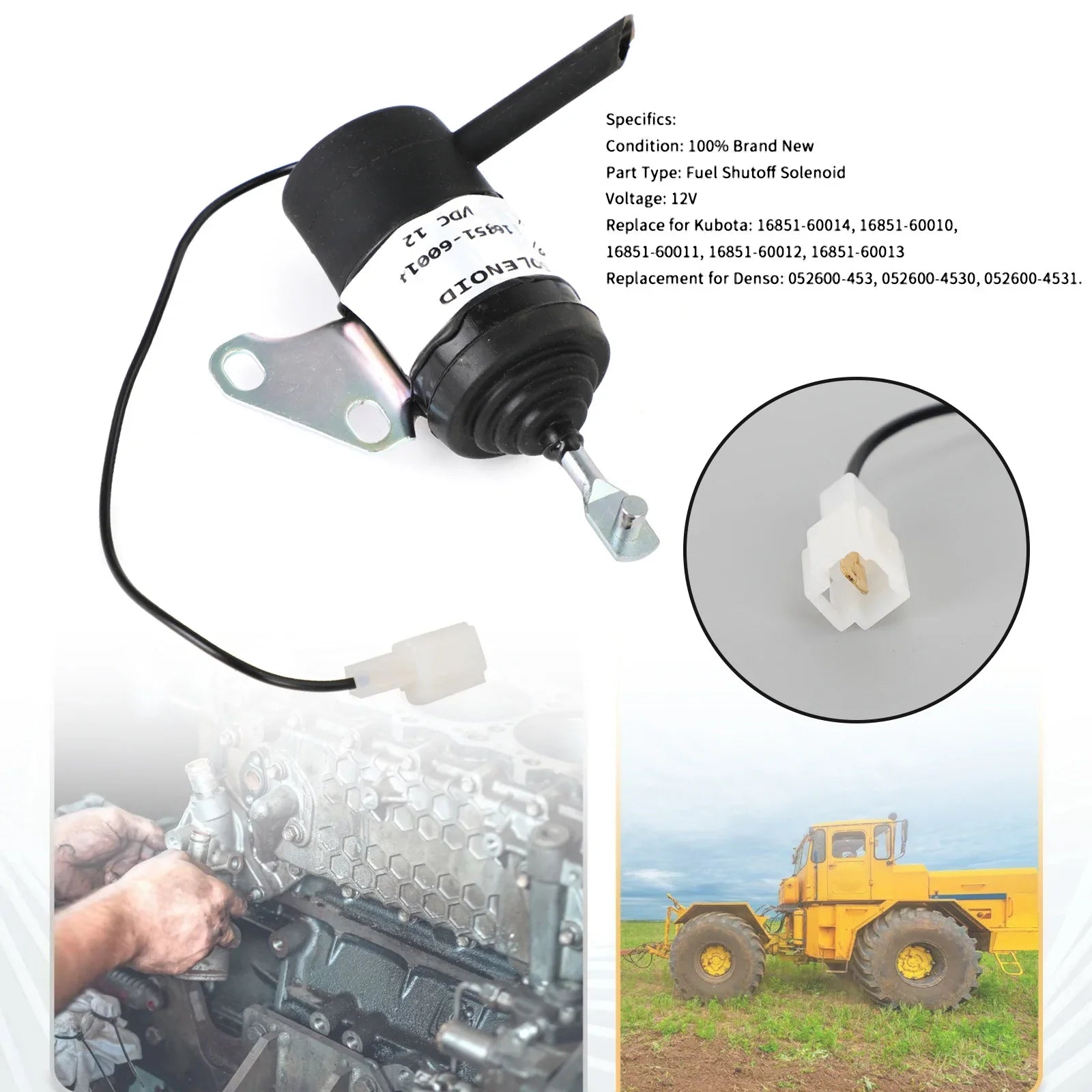 16851-60014 Brandstofuitschakelingsolenoïde voor Kubota BX2230D RTV900R RTV900T 052600-453