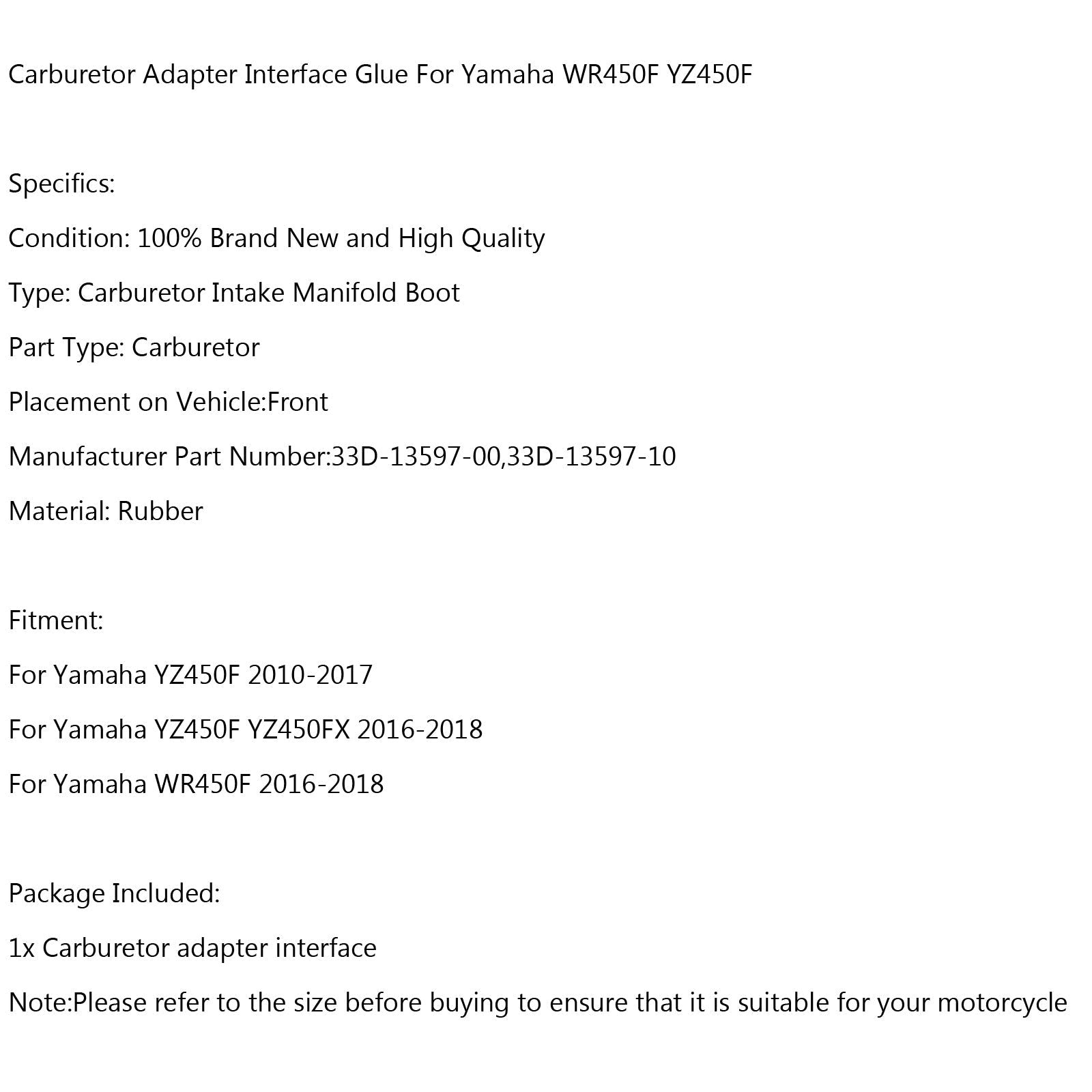 Čevelj vnos telesa metulja za kovance za Yamaha YZ450F 10-17 WR450F 2016 Generic