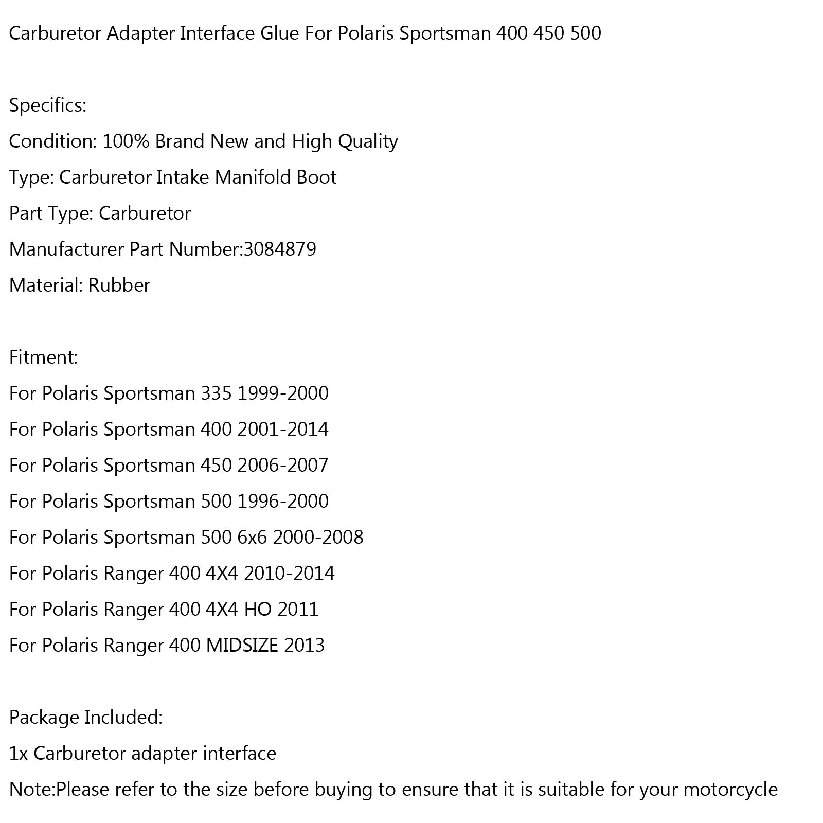 Corpo farfallato Collettore di aspirazione Boot per Polaris Sportsman 450 06-07 335 400 500 Generico