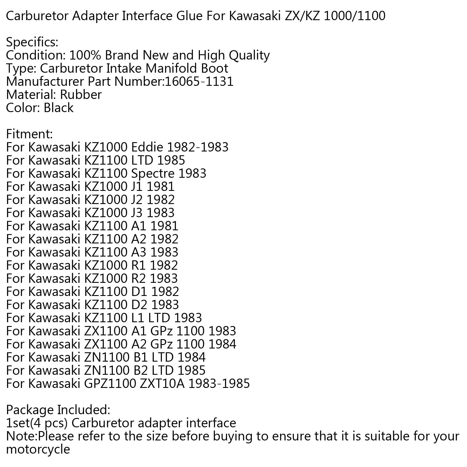 Staffa carburatore collettore di aspirazione Boot per Kawasaki KZ1000 KZ1100 ZN1100 A1 B1 generico