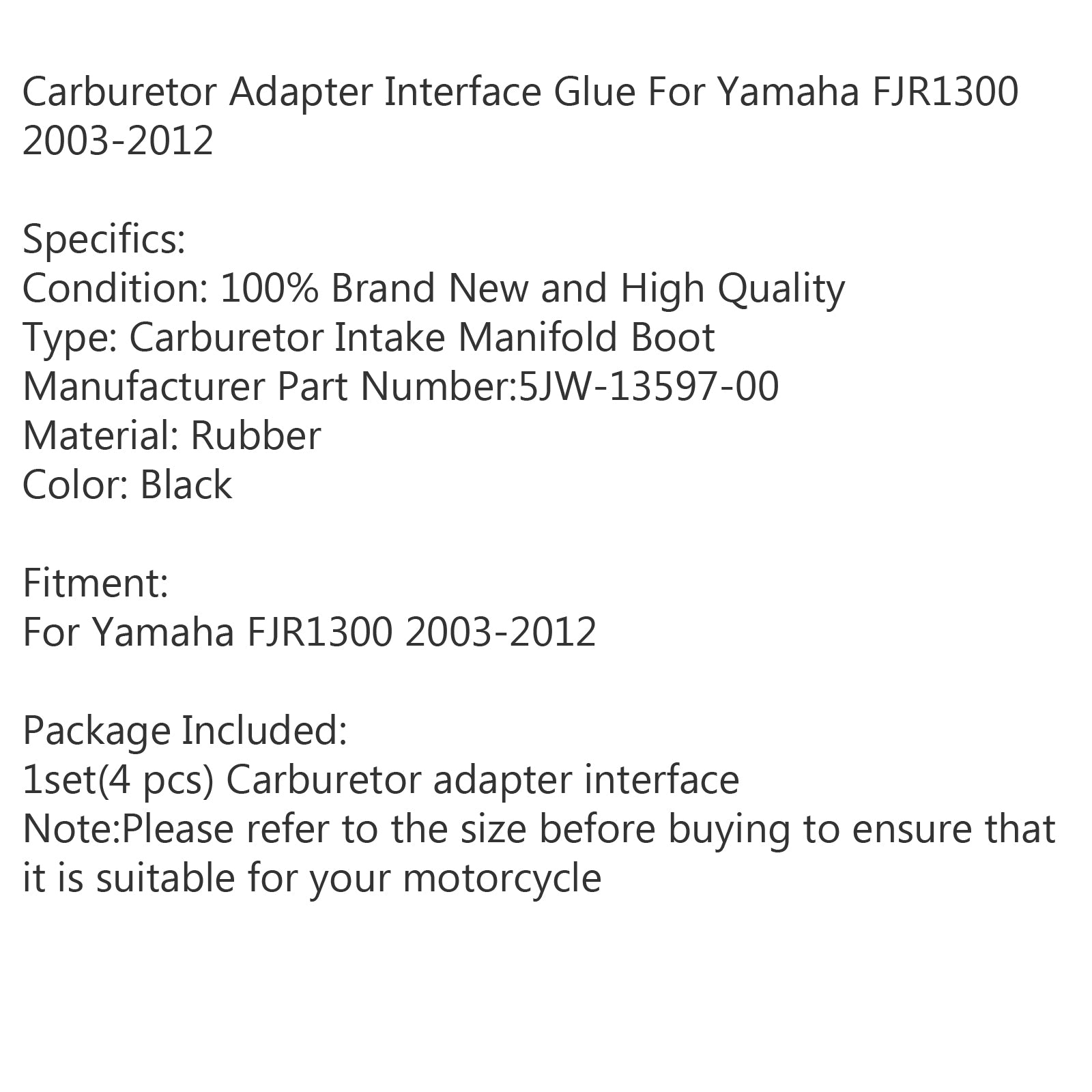 Staffa carburatore Collettore di aspirazione Boot per Yamaha FJR1300 03-12 Cambio elettrico generico