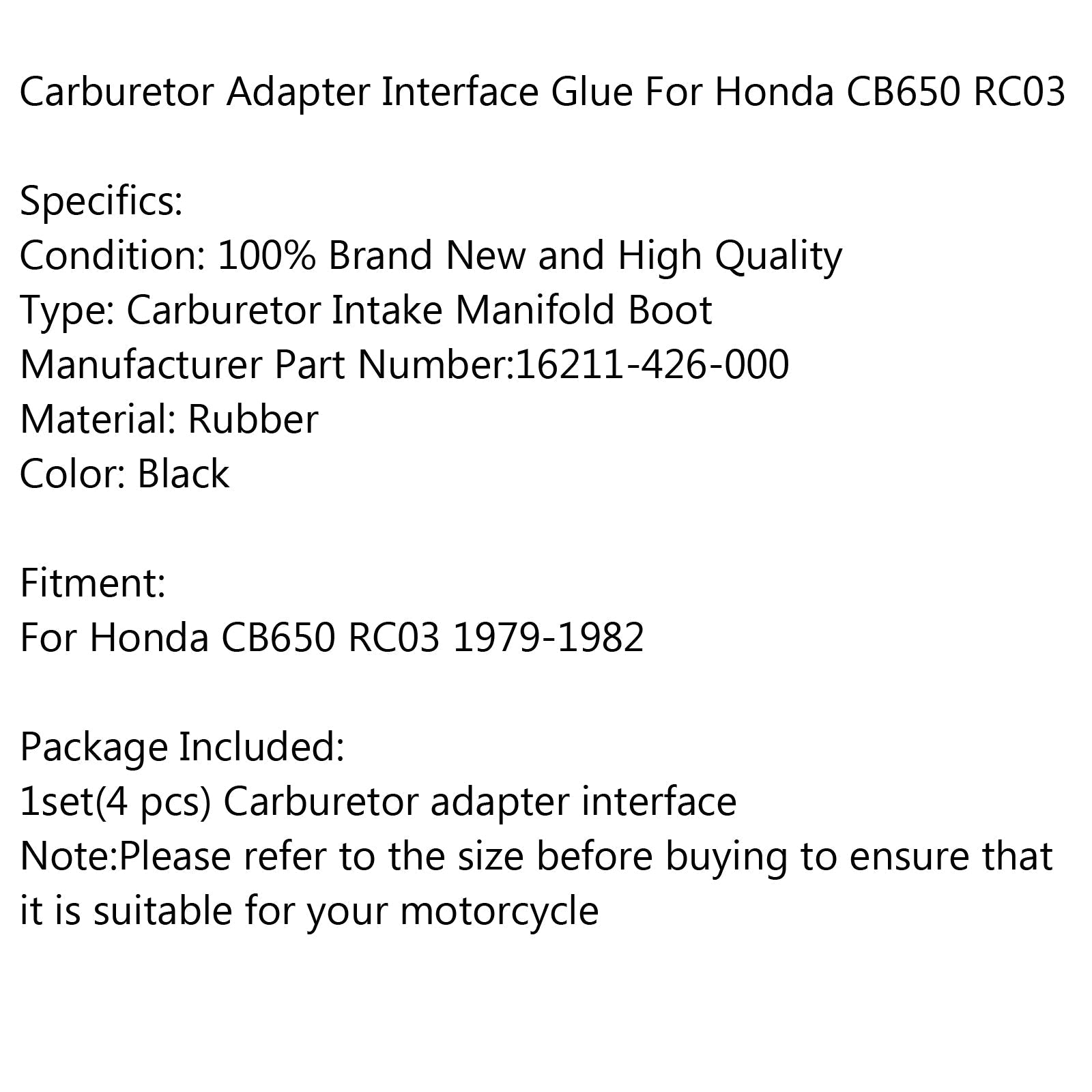 4 pièces support de carburateur collecteur d'admission botte pour Honda CB650 RC03 1979-1982 générique