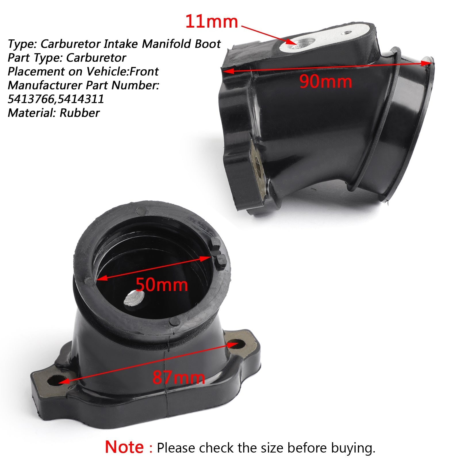 Stivali carburatore di aspirazione in gomma 5414311 per Polaris RZR Ranger 800 HD generico
