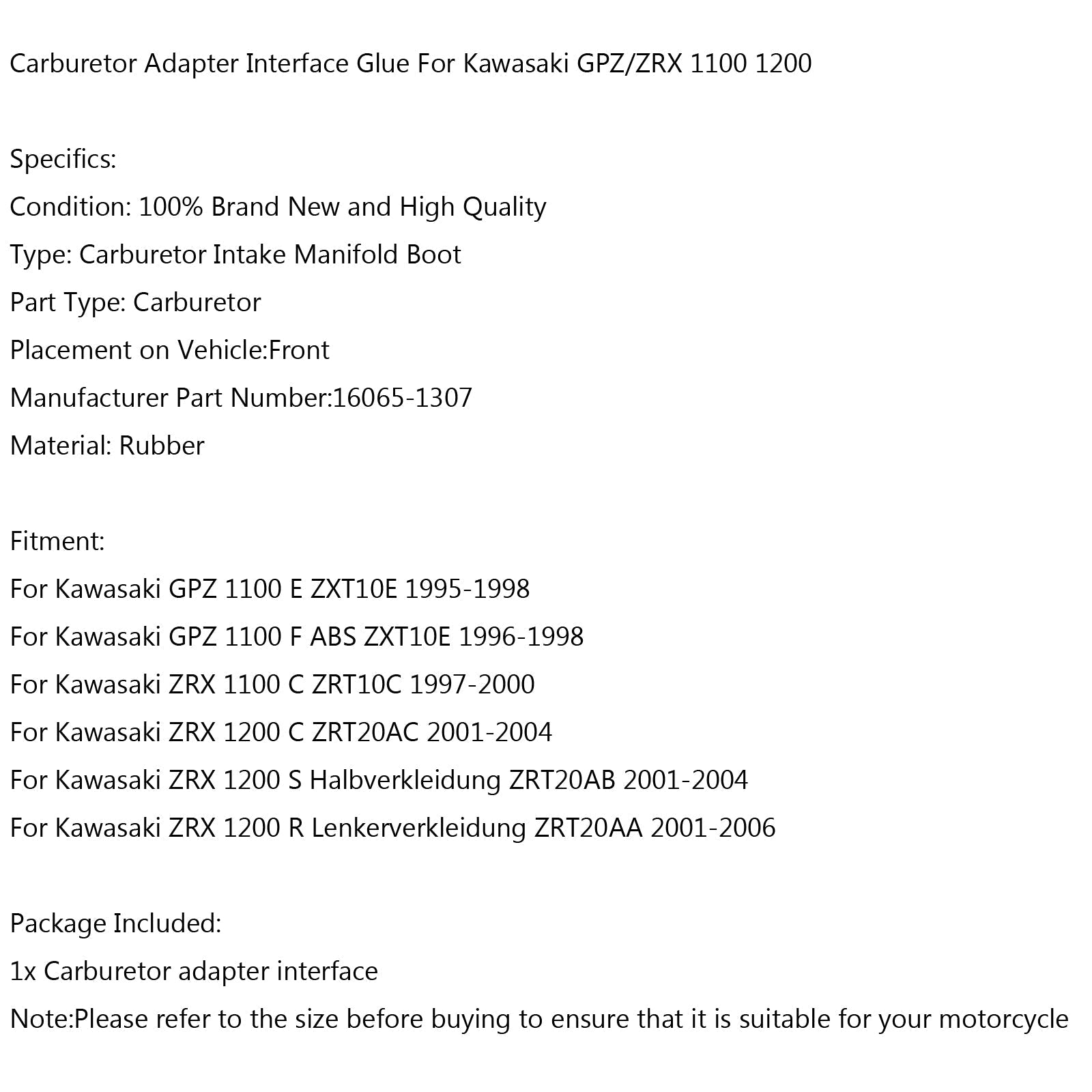 Kumikaasun imusarjan imusarja Kawasaki GPZ ZRX 1100 1200 ZRT Generic