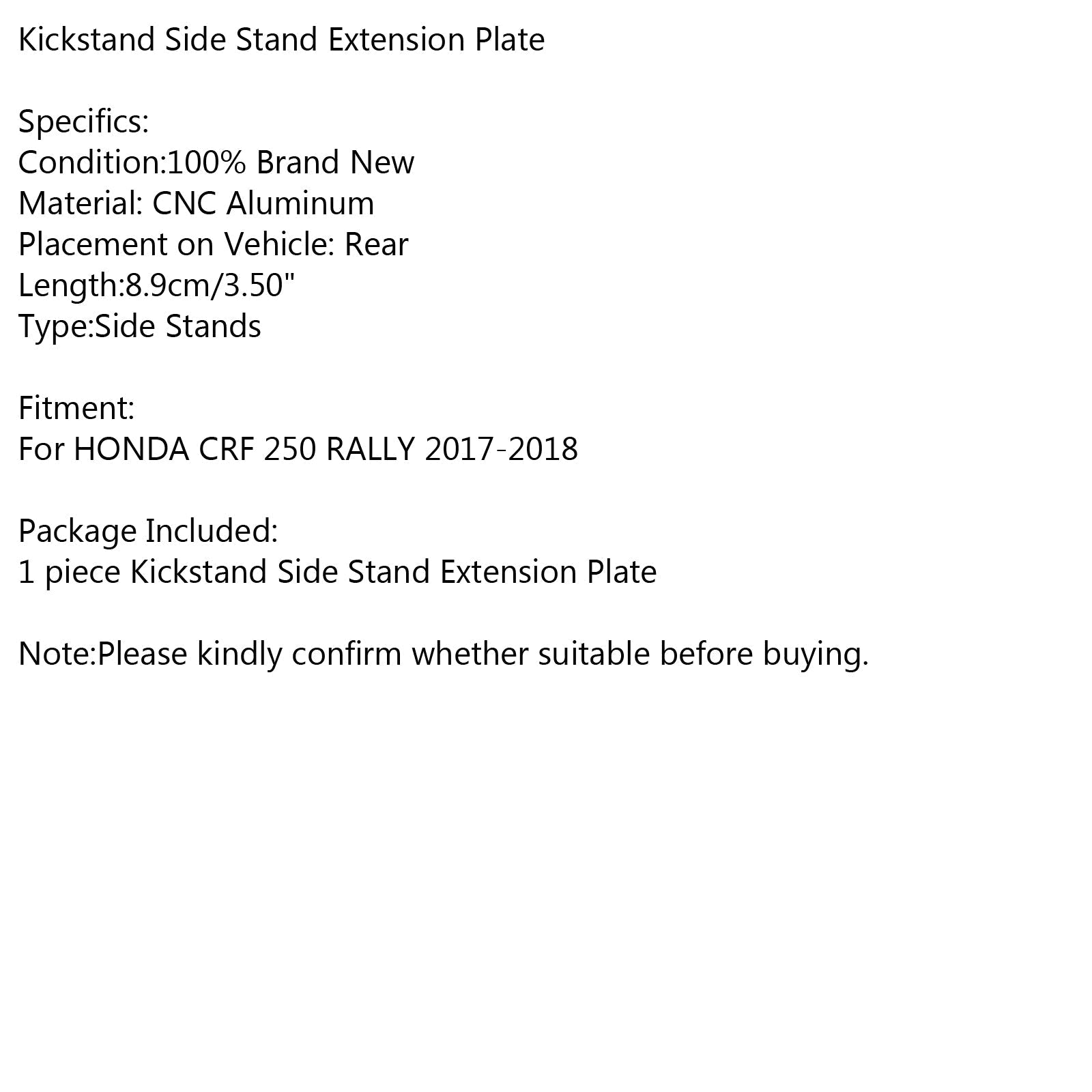 1X béquille béquille latérale extension agrandisseur pad pour HONDA CRF250 RALLY 17-19 générique