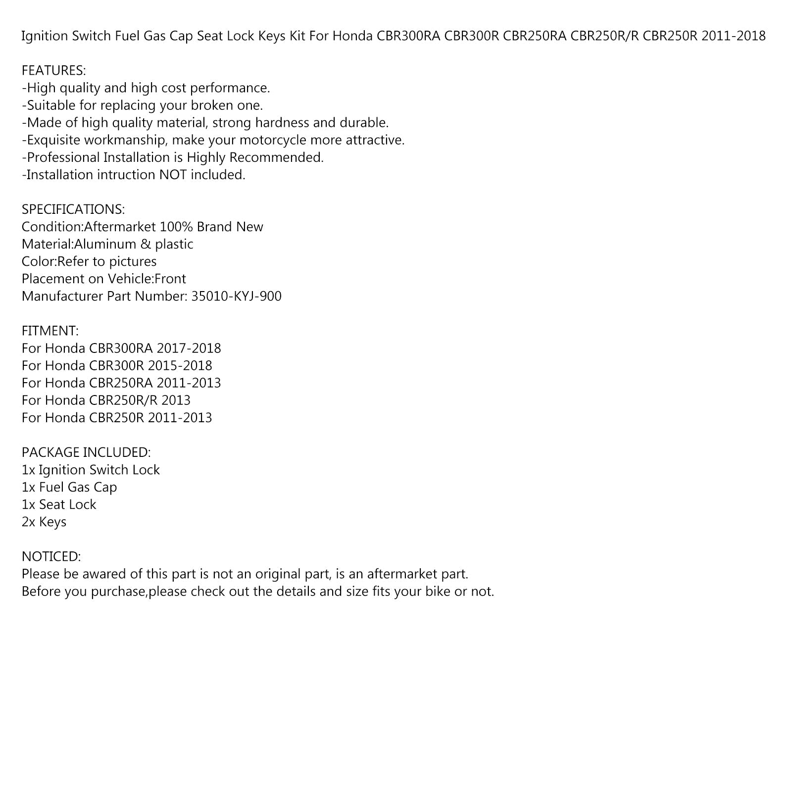 Blocco interruttore accensione e chiavi per Yamaha V-STAR VSTAR 650 1100 99-16 4TR-82501-01 Generico