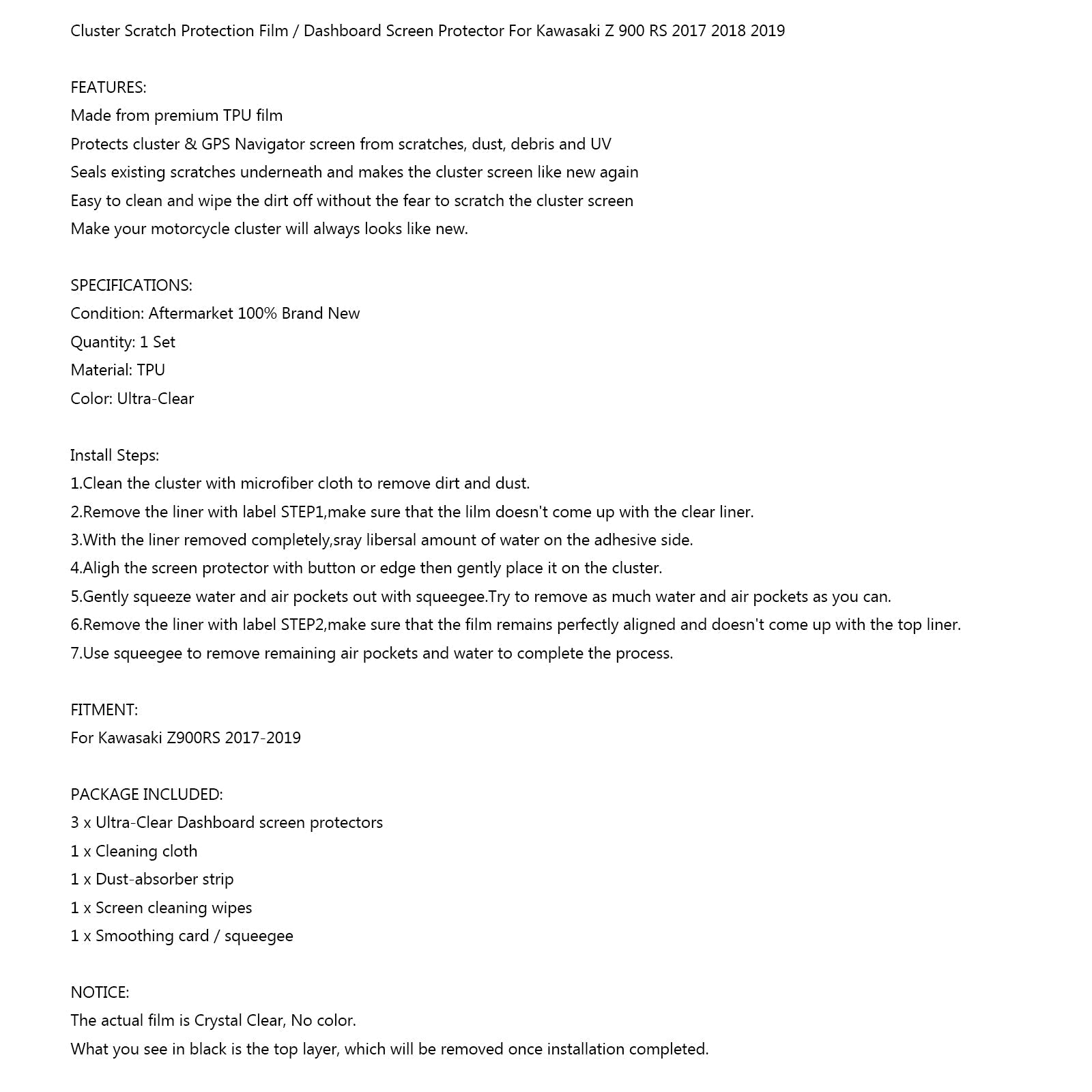 Dashboard-schermbeschermer met clusterbakken voor Kawasaki Z 900 RS Cafe 2017-2019 Generic