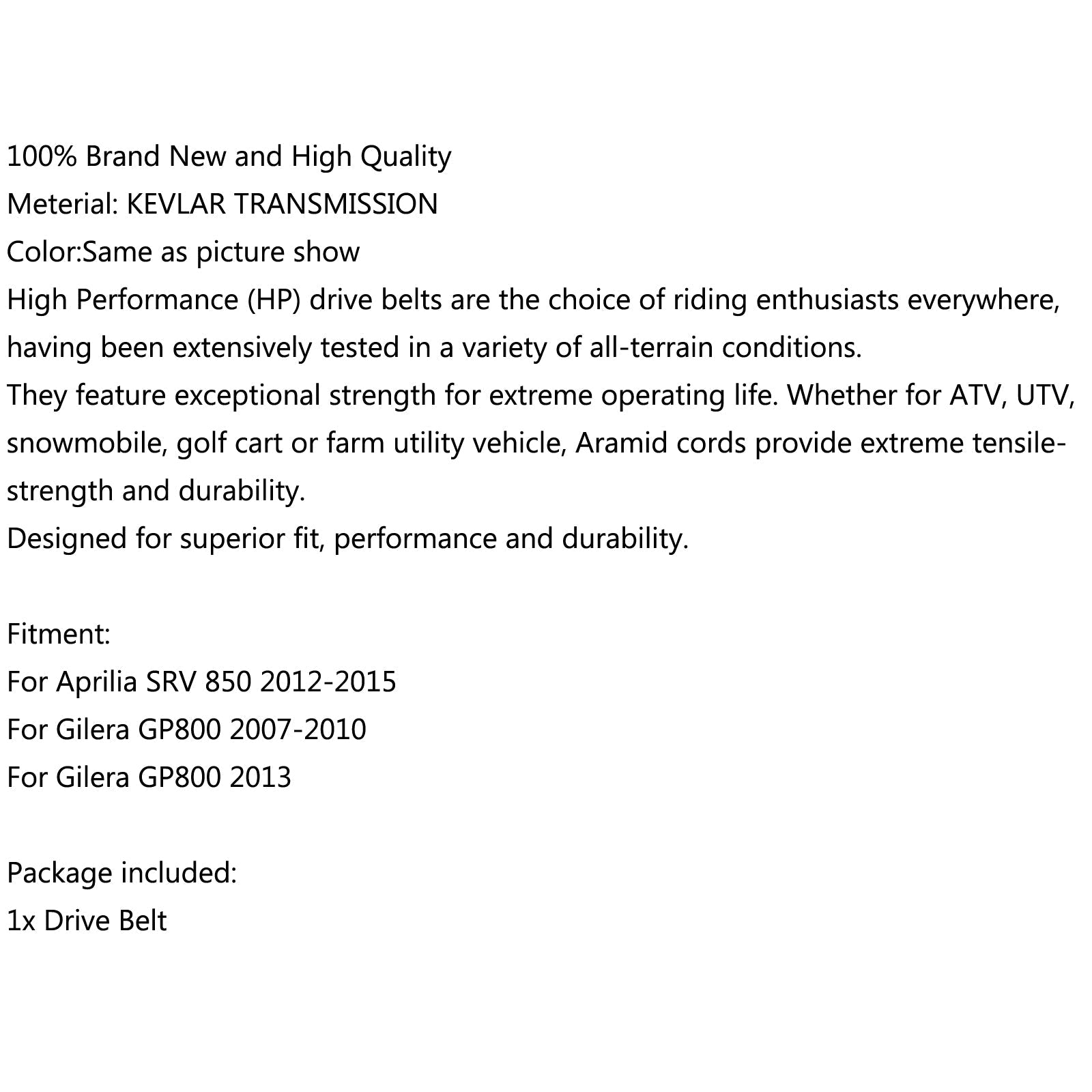 Cinghia di trasmissione per Aprilia SRV 850 2012-2015 GP800 2007-2010 2009 GP800 2013 Generico