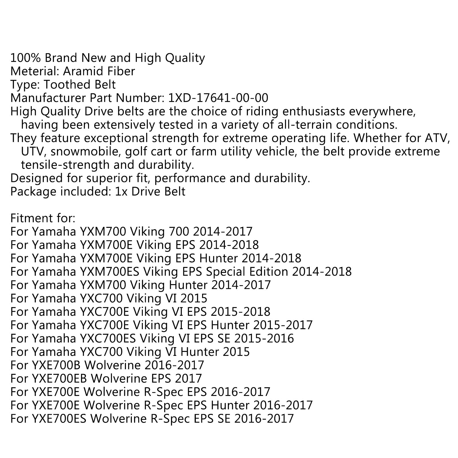 Courroie d'entraînement XTX2260 pour Yamaha Viking YXM700E YXC700 Hunter Wolverine YXE700E EPS générique