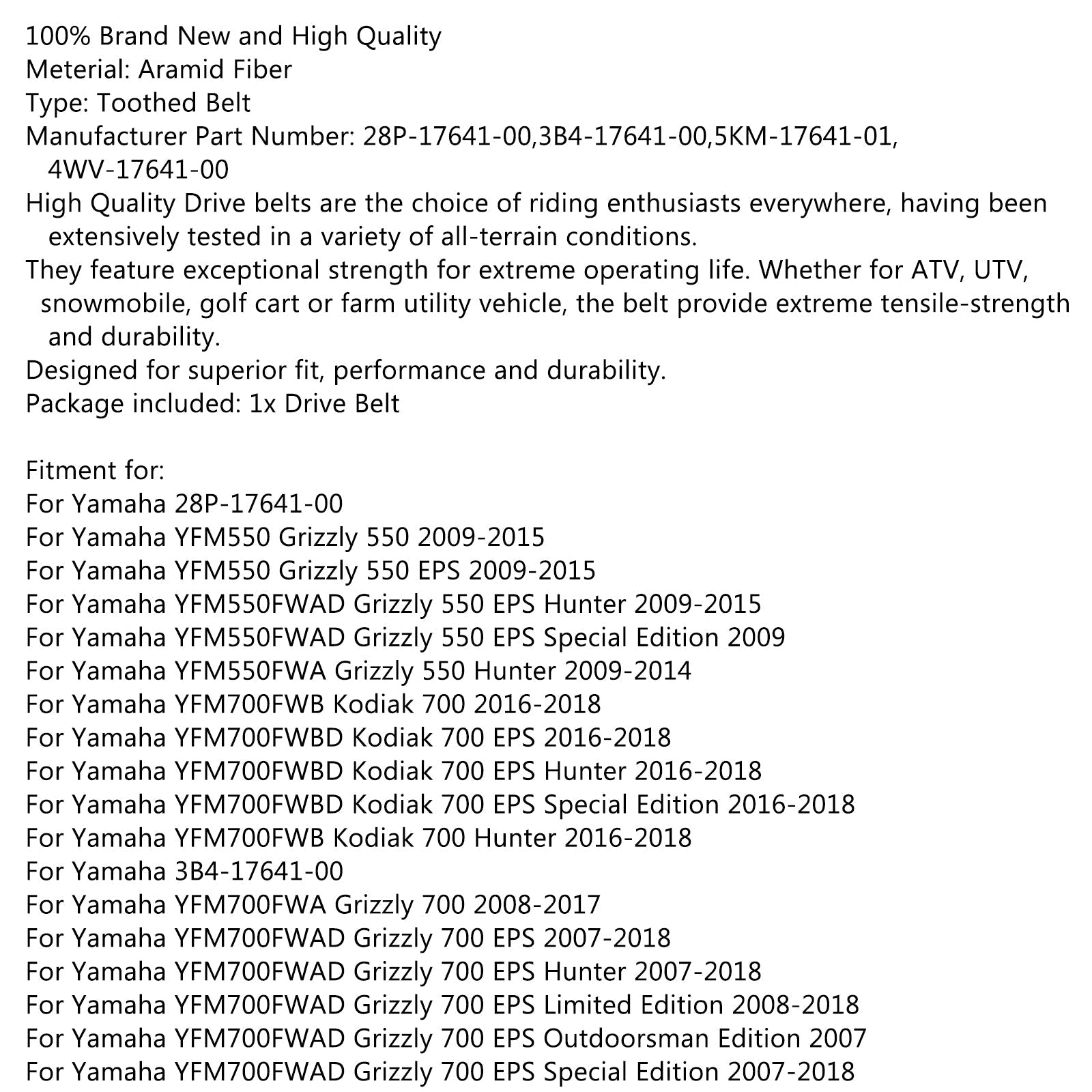 Pasek napędowy 28P-17641-00 dla Yamaha Grizzly 550 660 Kodiak 700 EPS Hunter Bennche Generic