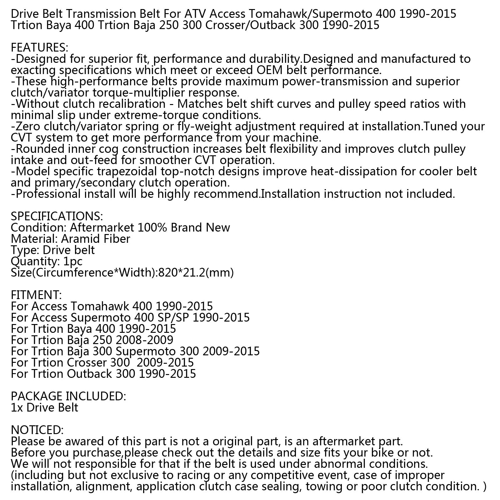 Vadbeni pas za Triton Baja 250/300/400 Crosser Outback 300 Access Motor 400 ATV Generic