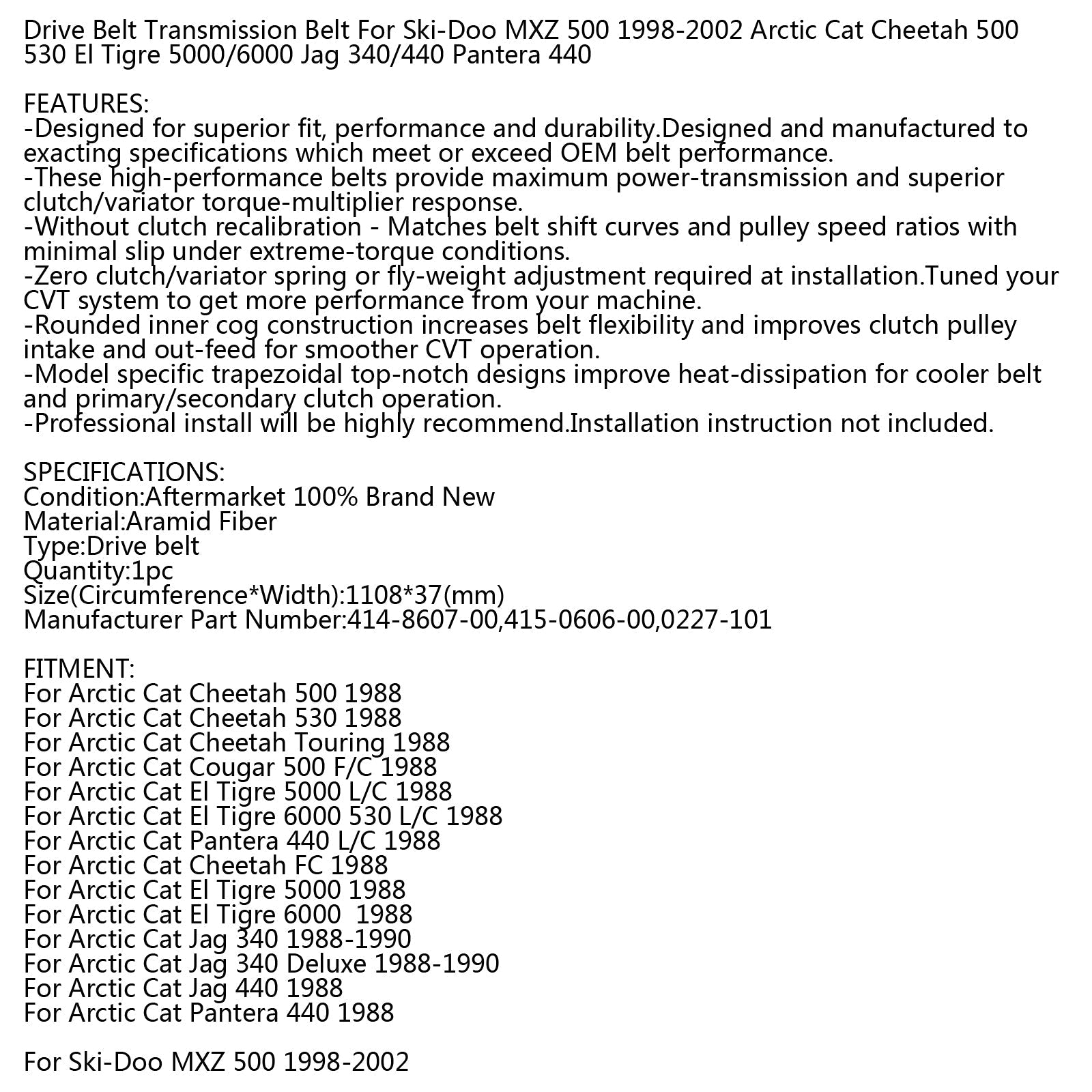 Pasek napędowy do Arctic Cat 0227-101 Cheetah Cougar Jag Ski Doo Formula LT/SLS/STX Generic