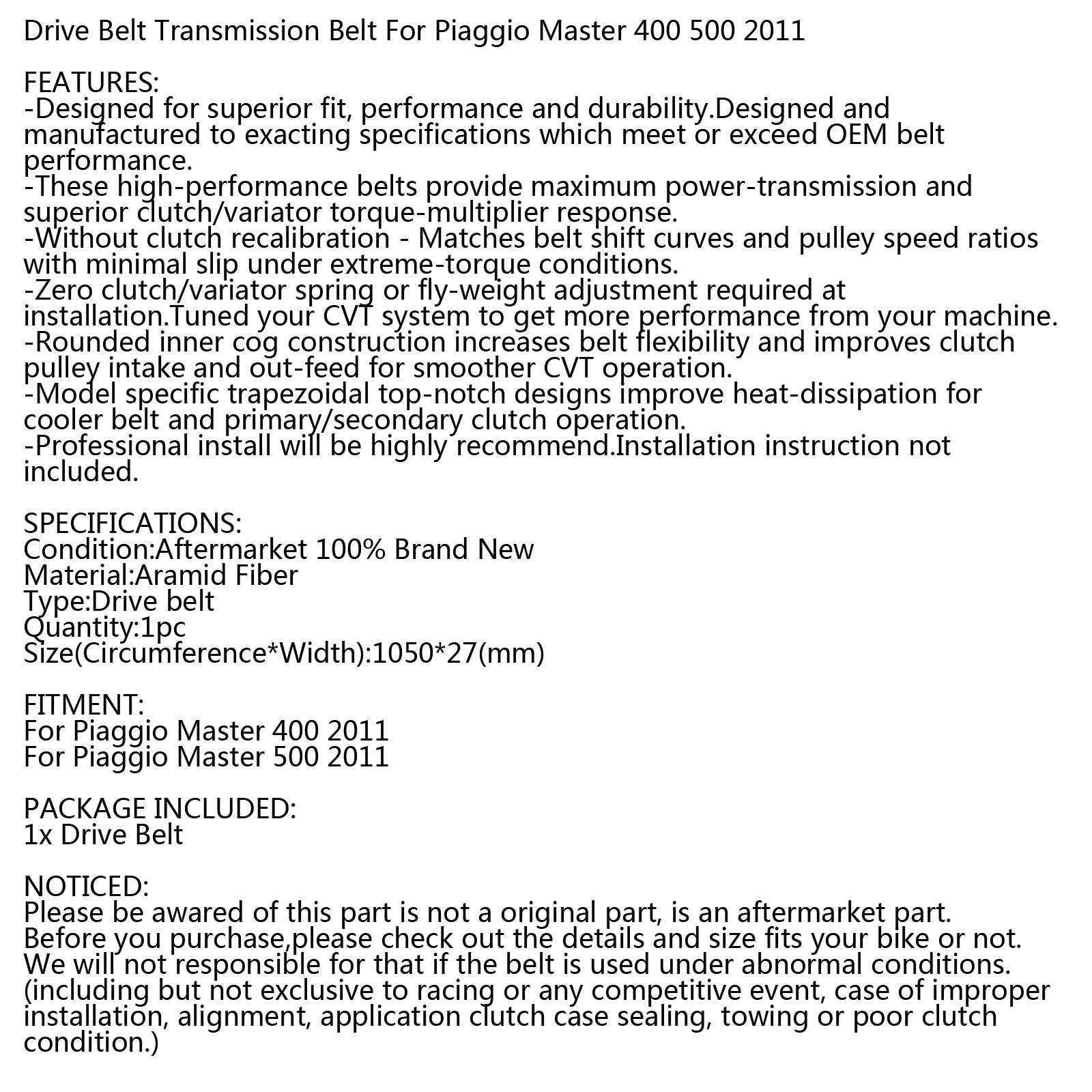 Vetohihna Piaggio Master 400 500 2011 Generic 400cc 500cc kolmipyöräiselle skootterille