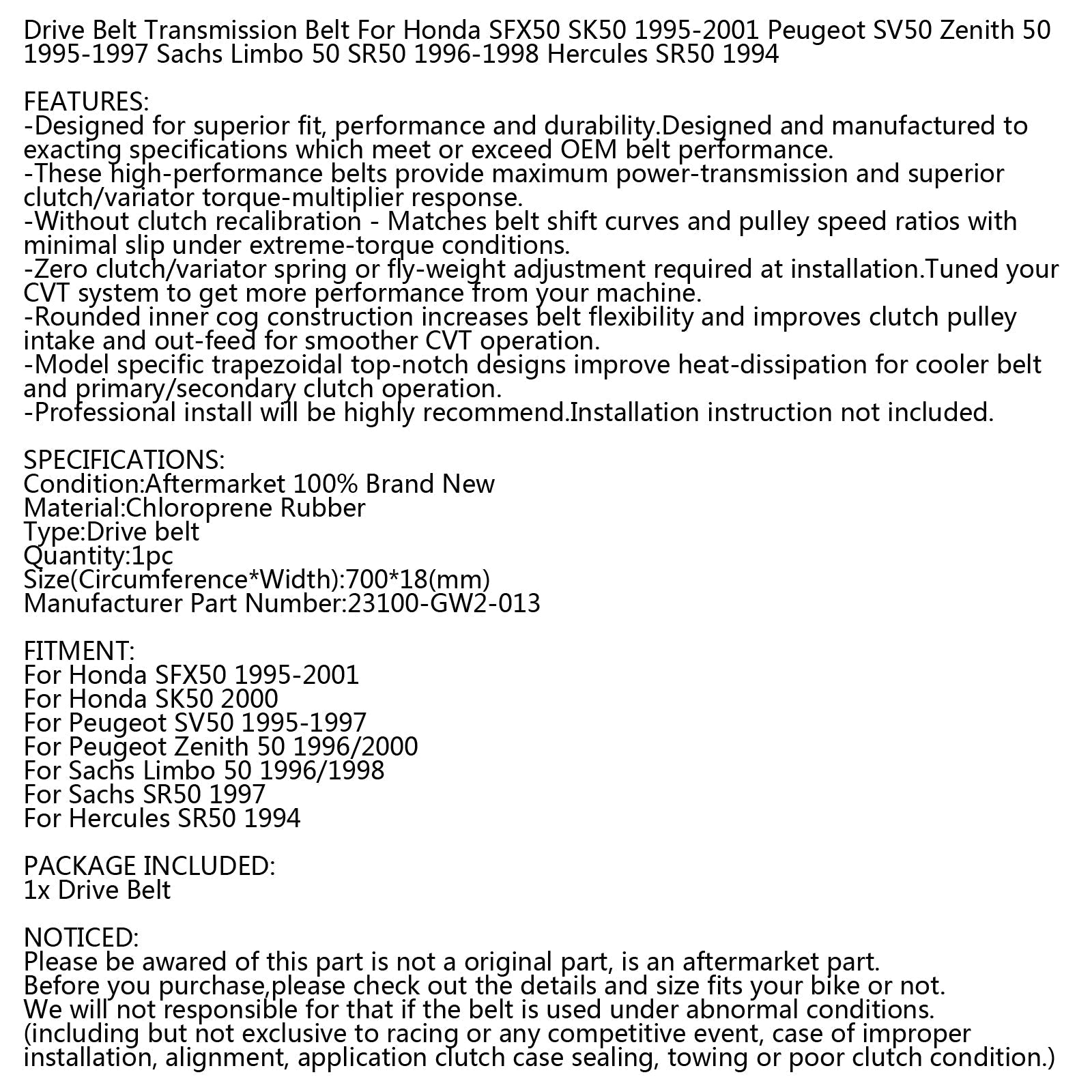 Pasek napędowy 700OCx18W do skutera Honda SK50 2000 SFX50 95-01 23100-GW2-013 rodzajowy