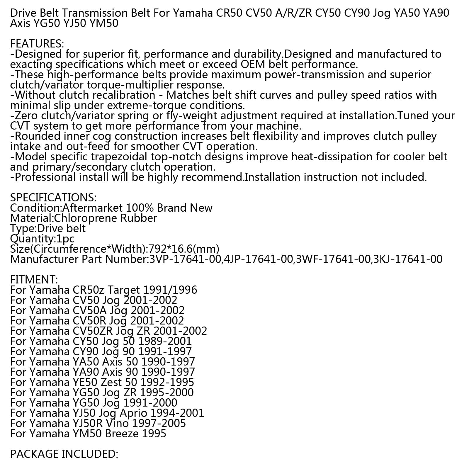 Pasek napędowy do skutera Yamaha Jog 50 90 1989-2005 3WF-17641-00 3KJ-17641-00 Generic