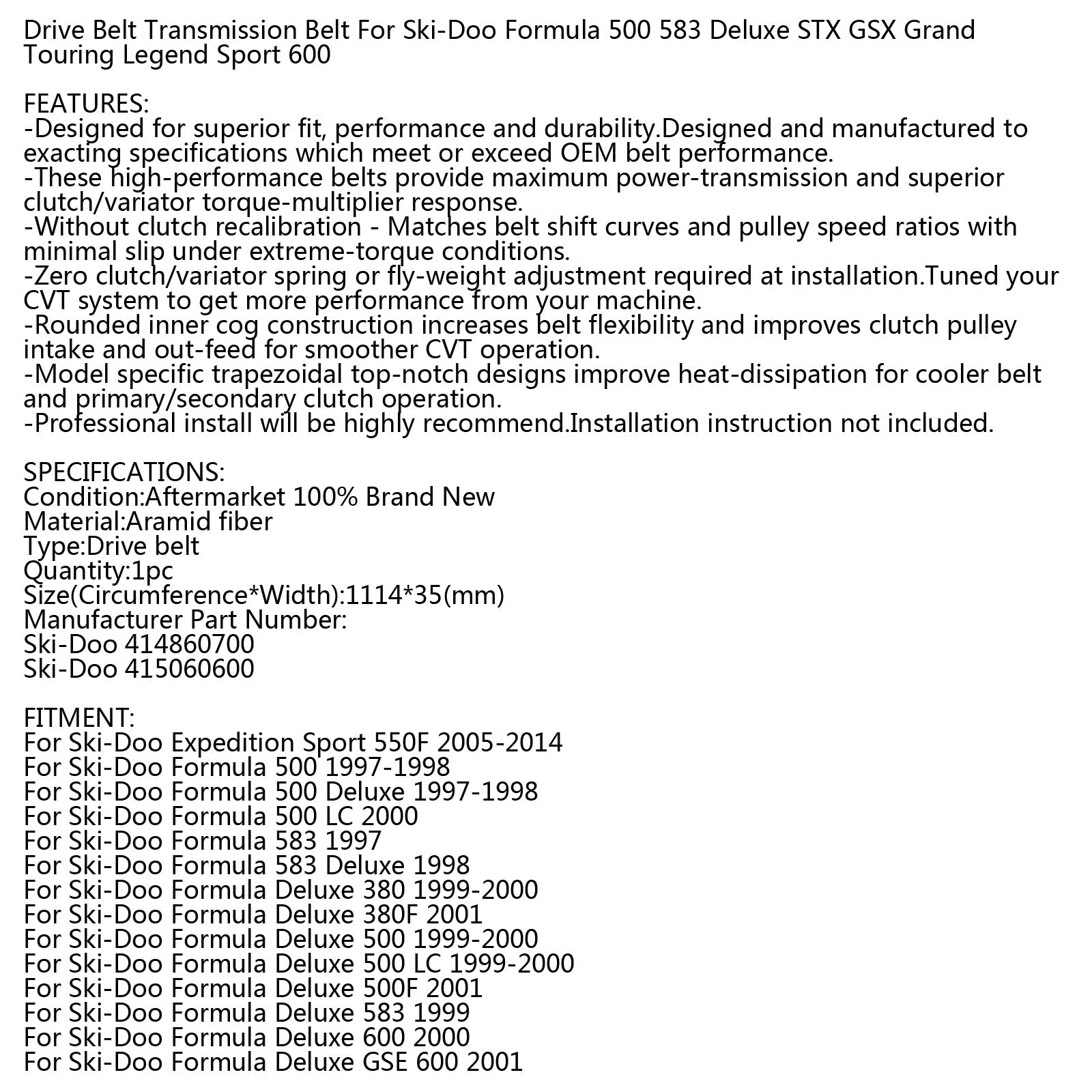 Vetohihna Ski-Doo Formula Legend Touring MXZ Skandic 414860700 415060600 Generic