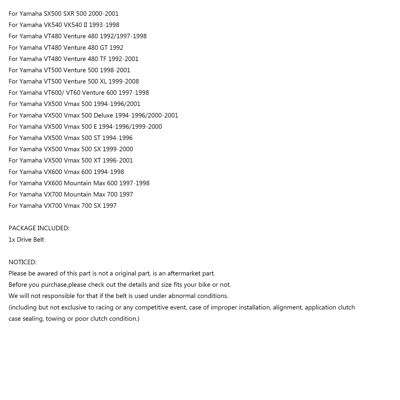 Courroie d'entraînement 1123OCx35.3W pour Yamaha Exciter EX Phazer PZ Vmax VX Venture VT SXR générique
