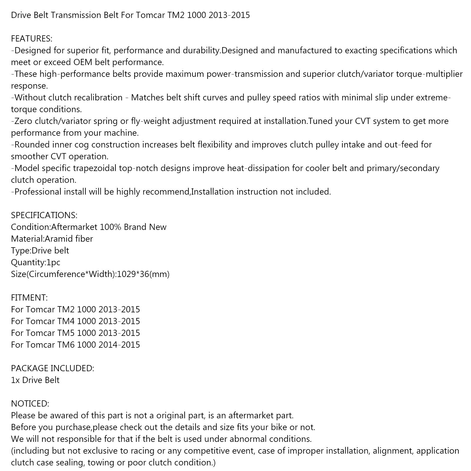 Pasek napędowy do Tomcar TM2 1000 2013-2015 TM4 1000 2013-2015 TM5 1000 2013-2015 Generic