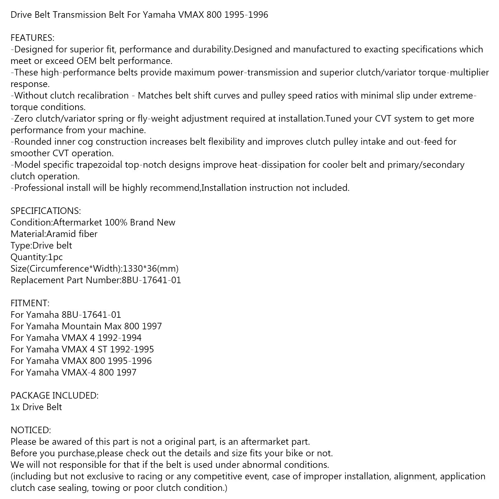 Pasek napędowy 8BU-17641-01 dla Yamaha VMAX 4 1992-1994 VMAX 800 1995-1996 ogólny