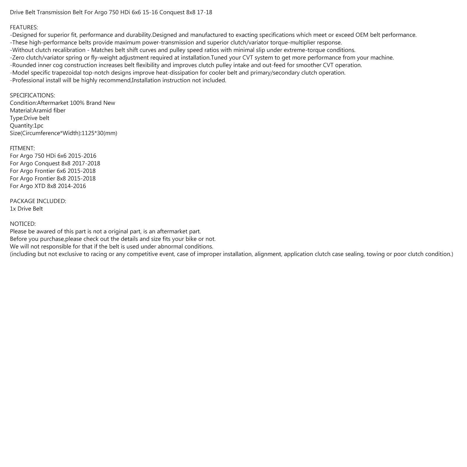 Pasek napędowy do Argo 750 HDi 6x6 2015-2016 podbój 8x8 17-18 Frontier 6x6 15-18 ogólny