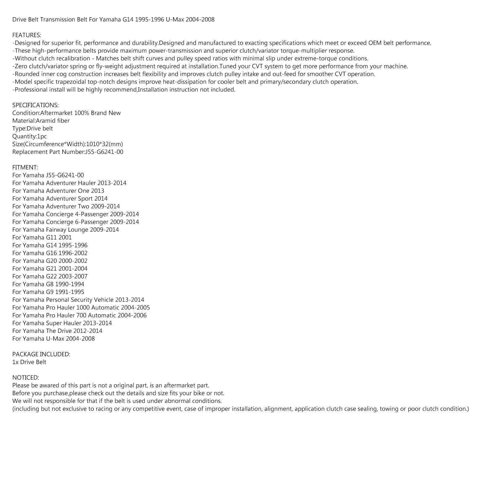 Pas napędowy J55-G6241-00 dla Yamaha G11 G14 G16 G20 G21 Adventurer Hauler 2013 Generic