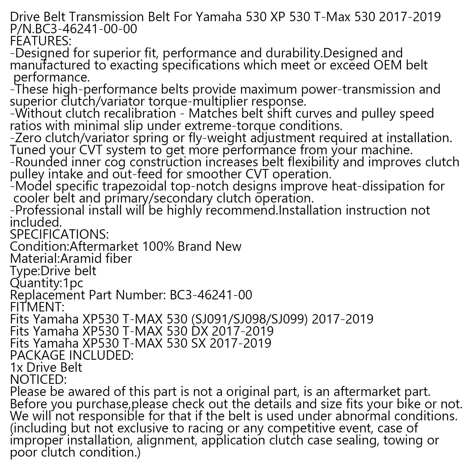 Cinghia Trasmissione Finale Esterna Per Yamaha XP530 T-MAX 530 17-19 BC3-46241-00 Generico