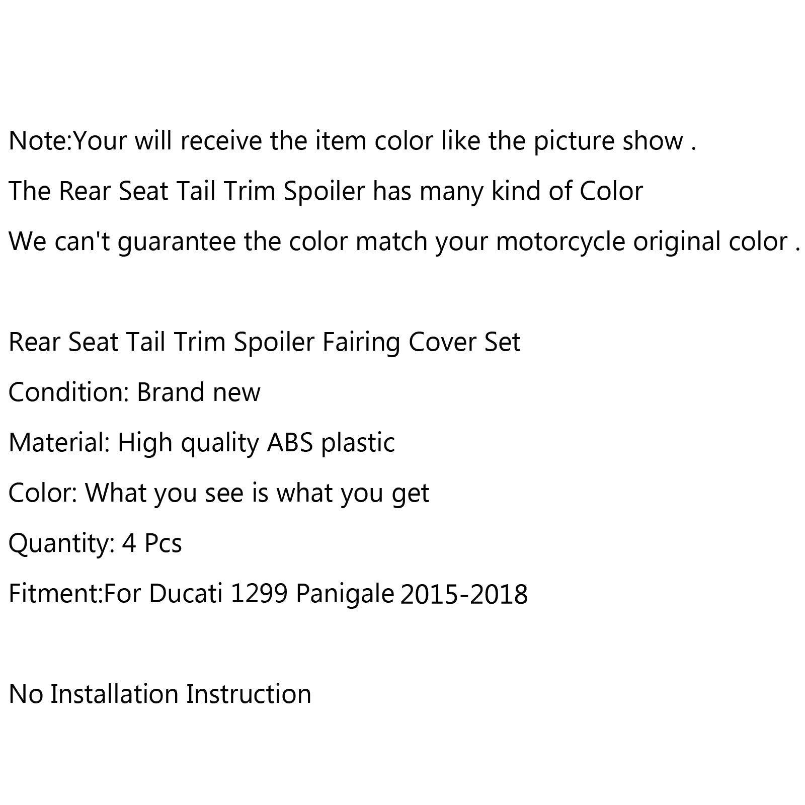 Garniture de panneau de siège latéral arrière pour Ducati 959 1299 15-19 générique